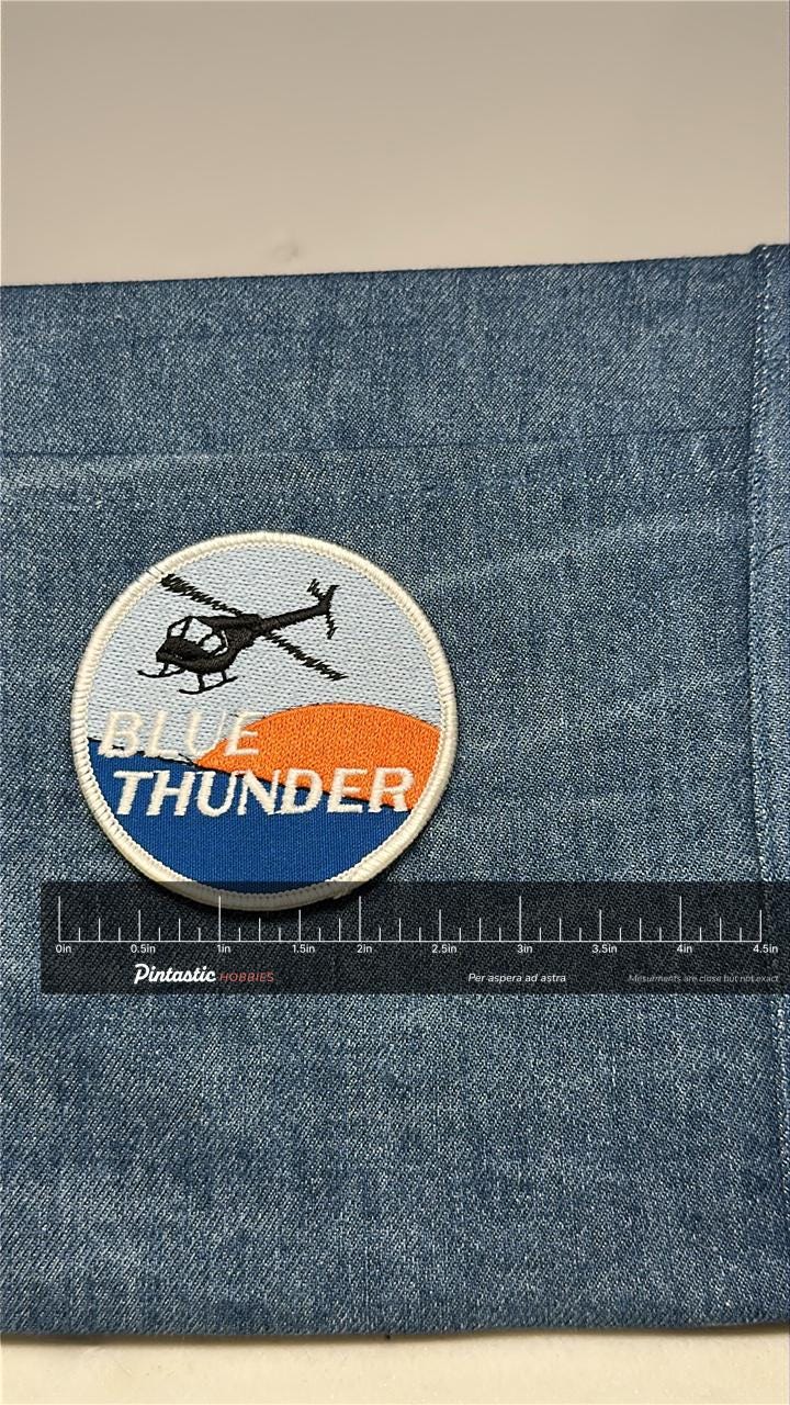 Blue Thunder Collectable Patch: Sew-On Retro Multi-Color - 80s TV Accessory with ruler overlay for size reference