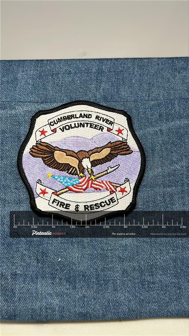 Cumberland River Fire & Rescue Collectable Patch: Iron-On Finish - Volunteer Service Accessory with ruler overlay for size re