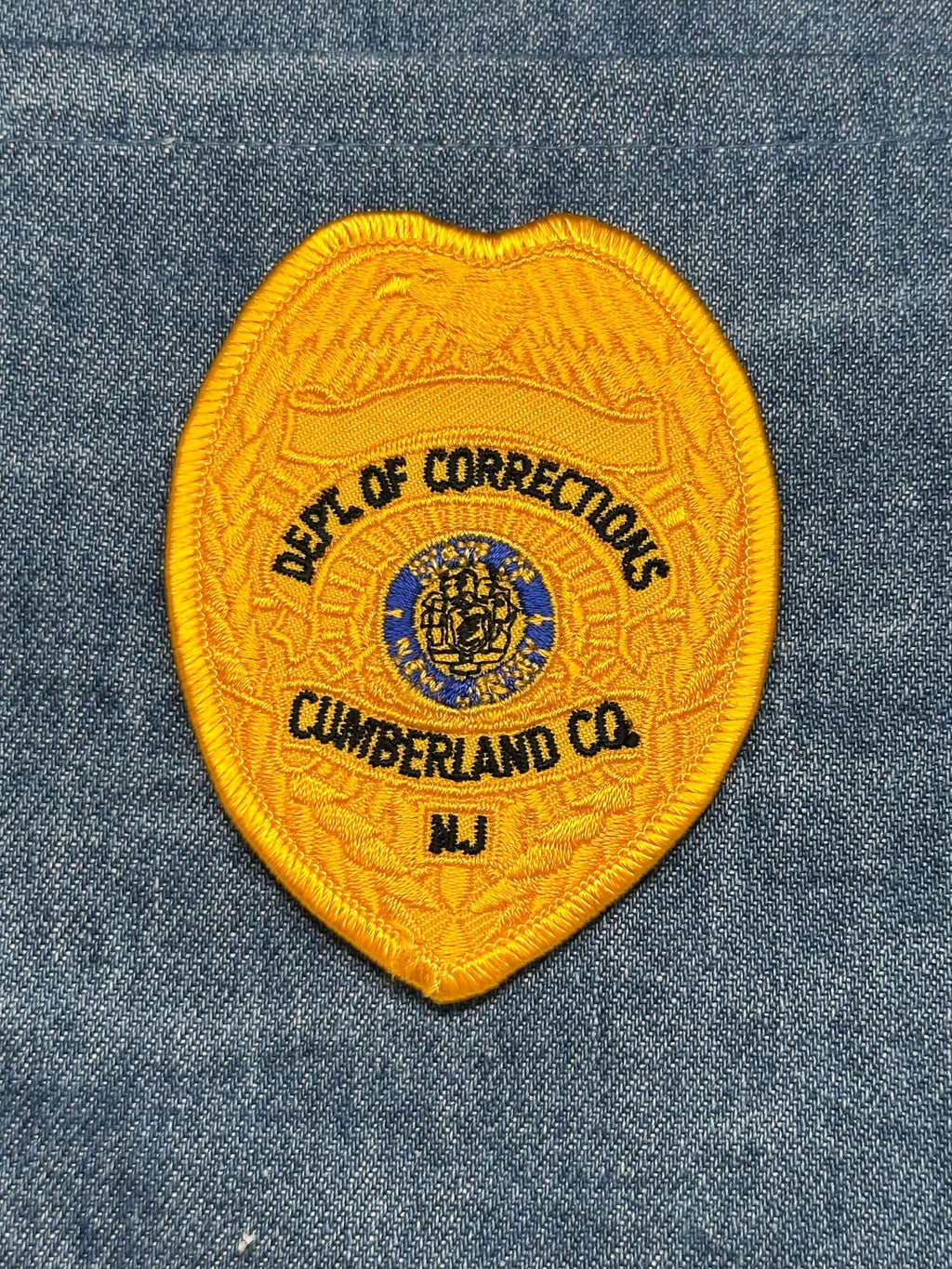 Dept of Corrections Cumberland NJ Patch: Iron-On Yellow Shield - Law Enforcement Accessory