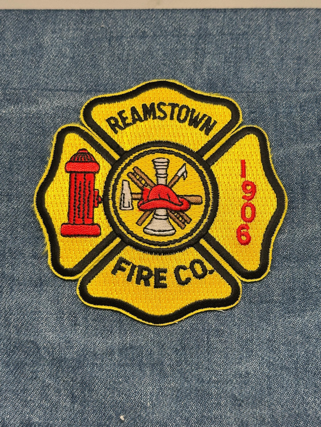 Reamstown Fire Co. Collectable Patch: Iron-On Yellow Shield - Firefighter Accessory