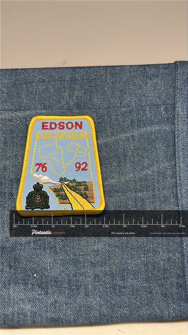 Edson Sub-Division Collectable Patch: Iron-On Yellow Border - 1970s-90s Accessory with ruler overlay for size reference