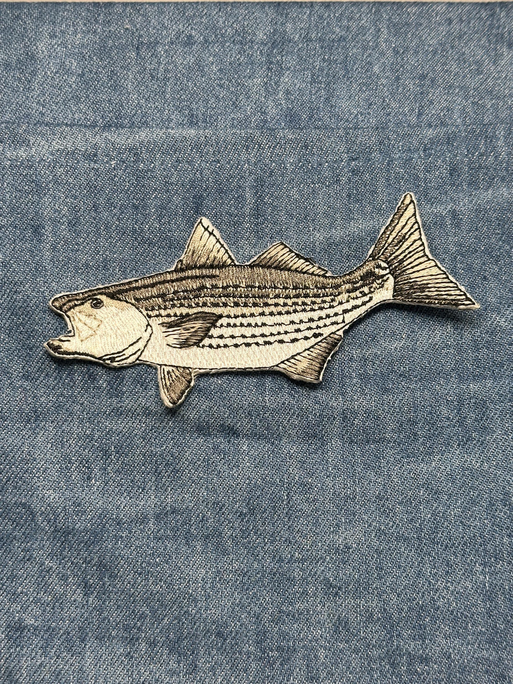 Striped Bass Collectable Patch: Iron-On Neutral Tone - Fishing Accessory