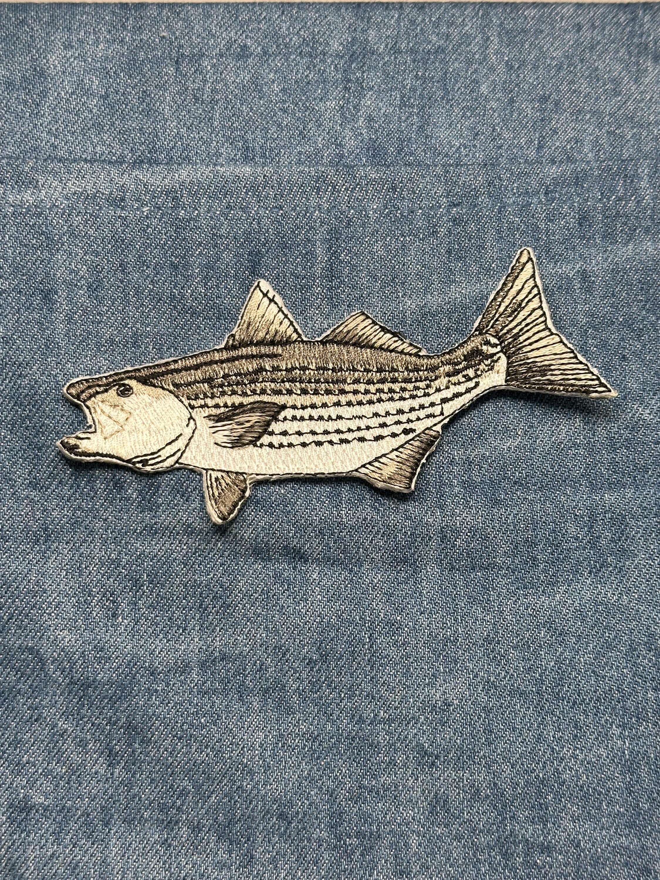 Striped Bass Collectable Patch: Iron-On Neutral Tone - Fishing Accessory