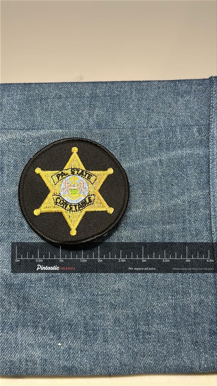 PA State Sheriff Collectable Patch: Sew-On Black & Gold - Law Enforcement Accessory with ruler overlay for size reference