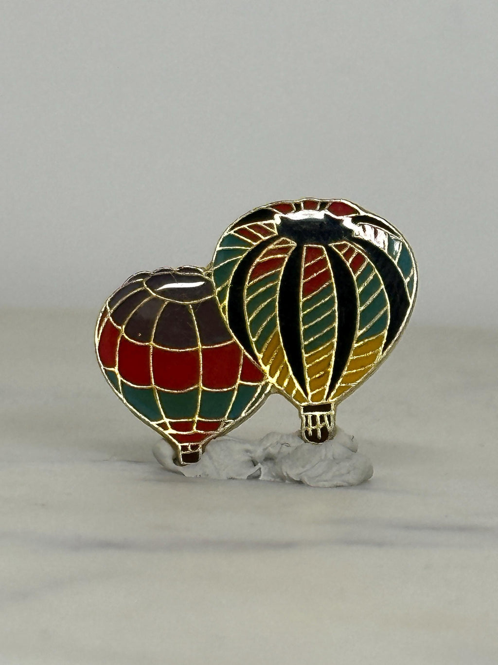 Hot air balloon enamel pin: multicolor gold-tone - retro travel accessory