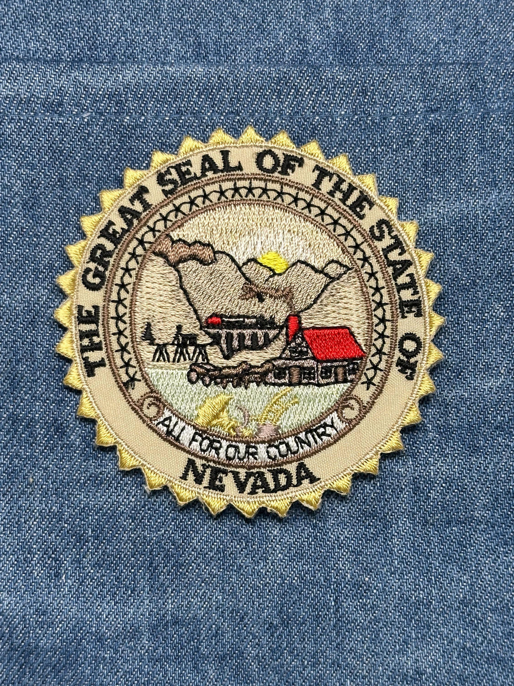 Nevada State Seal Collectable Patch: Iron-On Gold Edge - Vintage Style Accessory