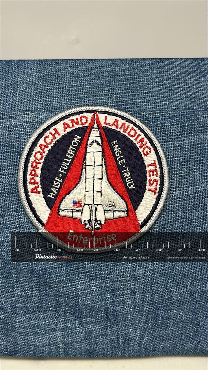 NASA Shuttle Enterprise 1977 ALT Collectable Patch: Iron-On Red/White - Space Mission Accessory with ruler overlay for size r