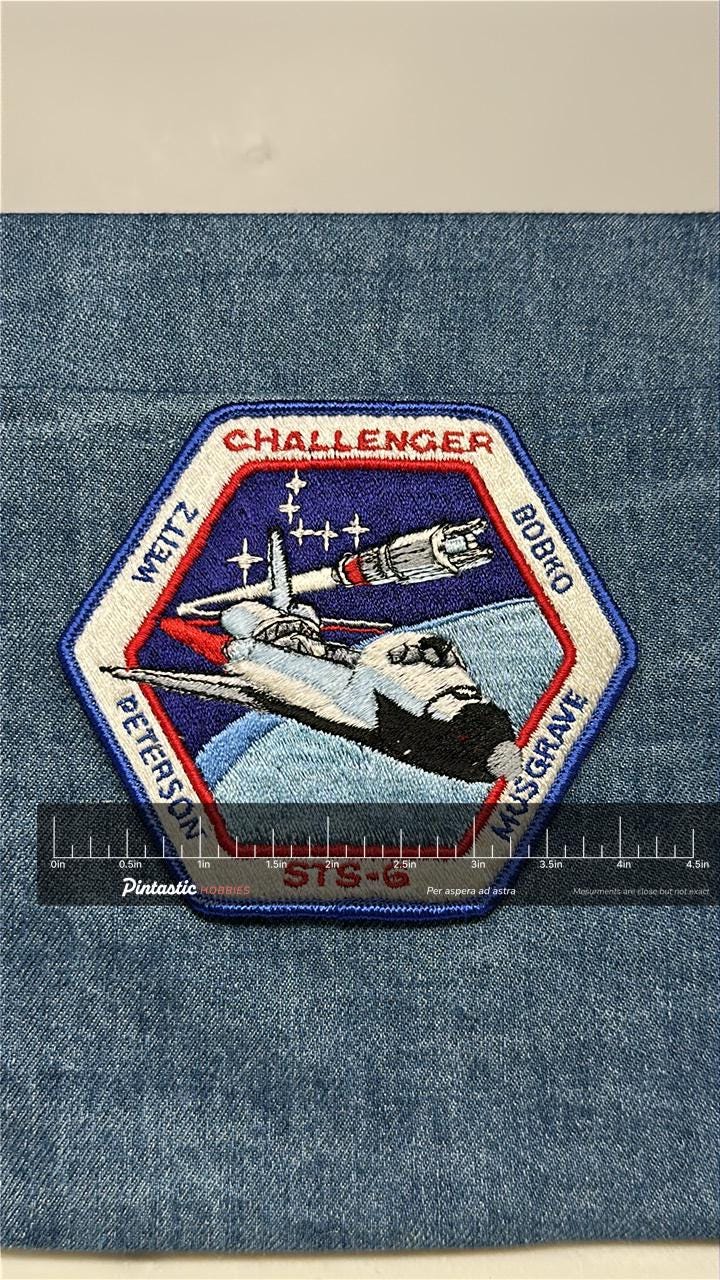 NASA STS-6 Challenger Collectable Patch: Sew-On Bold Color - Space Shuttle Era Accessory with ruler overlay for size referenc