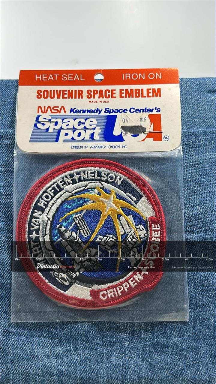 NASA Challenger STS-41C Mission Collectable Patch: Iron-On Multicolor - Vintage Accessory with ruler overlay for size referen