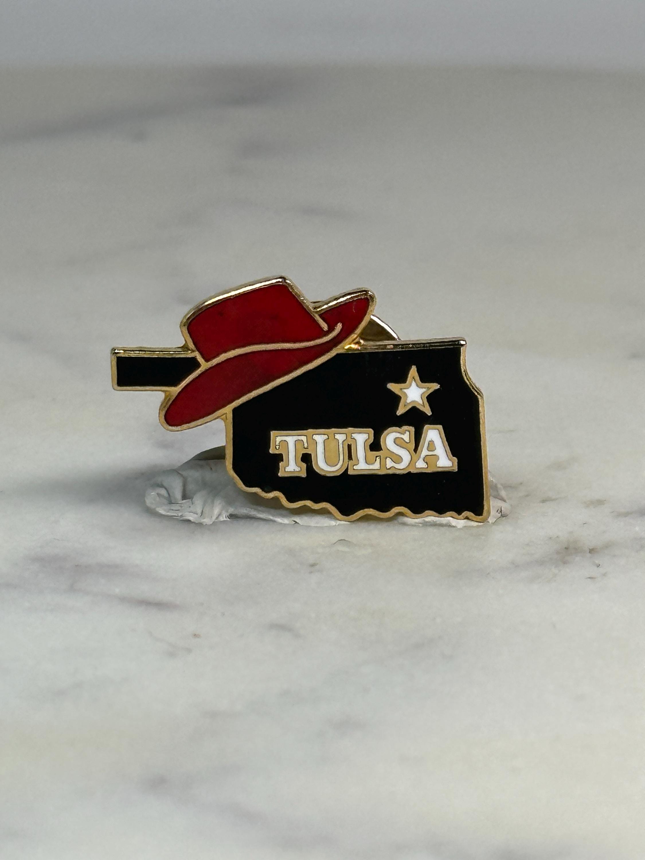 Tulsa Oklahoma State Pin: Red Hat Black Enamel - Vintage Souvenir Accessory