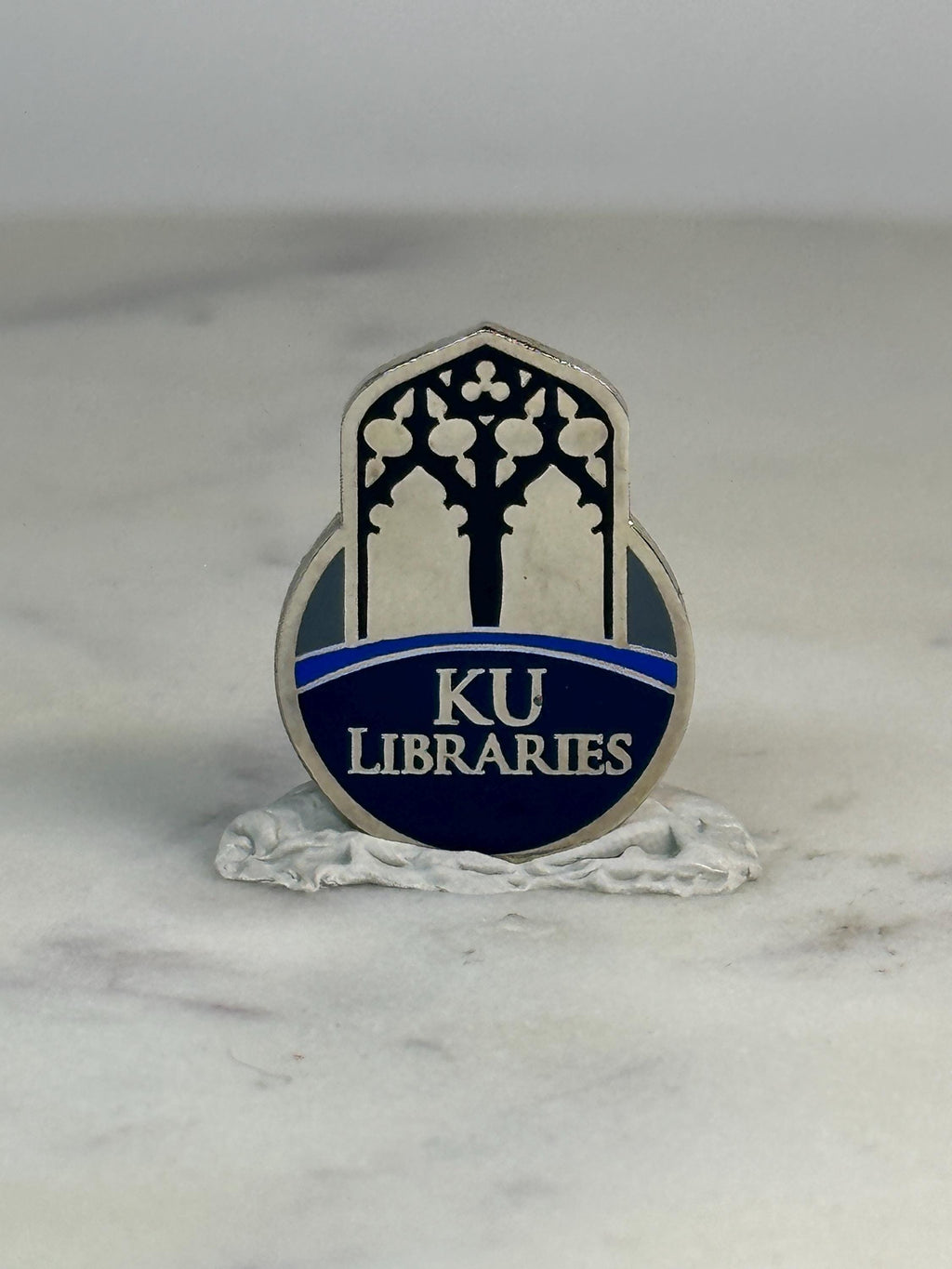 KU Libraries Collectible Pin: Silver & Blue Enamel - Academic Accessory