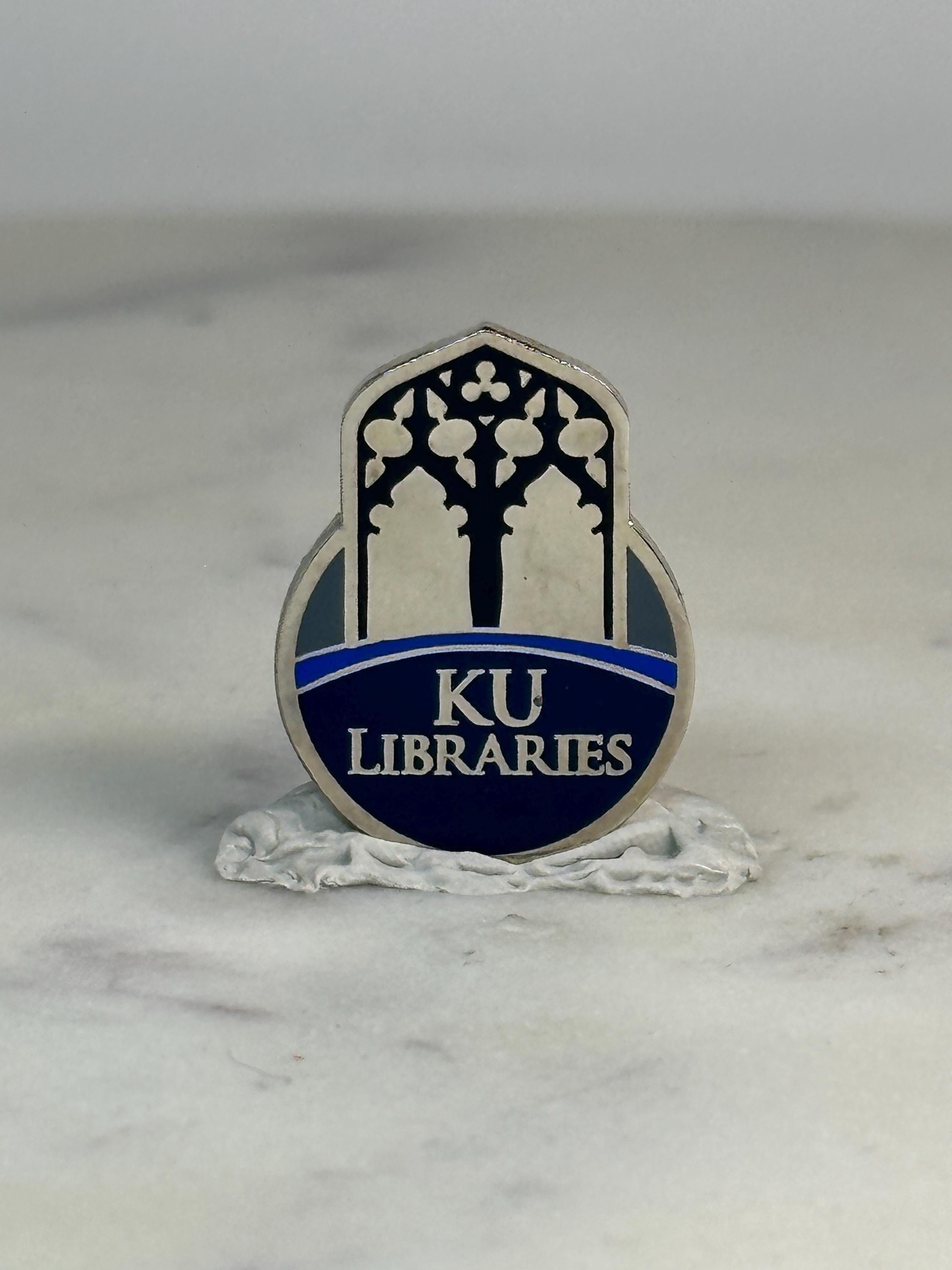 KU Libraries Collectible Pin: Silver & Blue Enamel - Academic Accessory