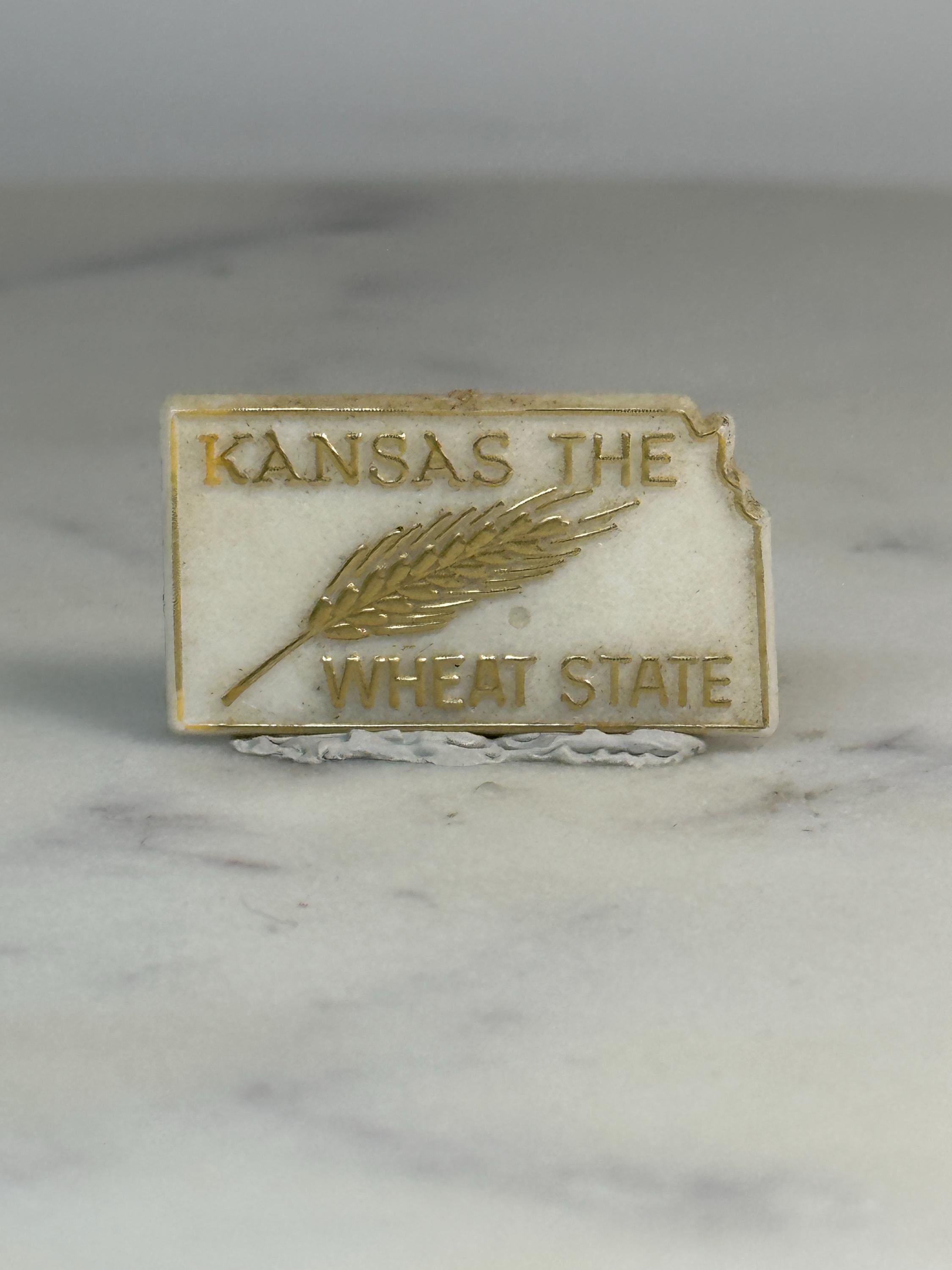 Kansas State Souvenir Pin: Gold on White Enamel - Vintage Travel Accessory