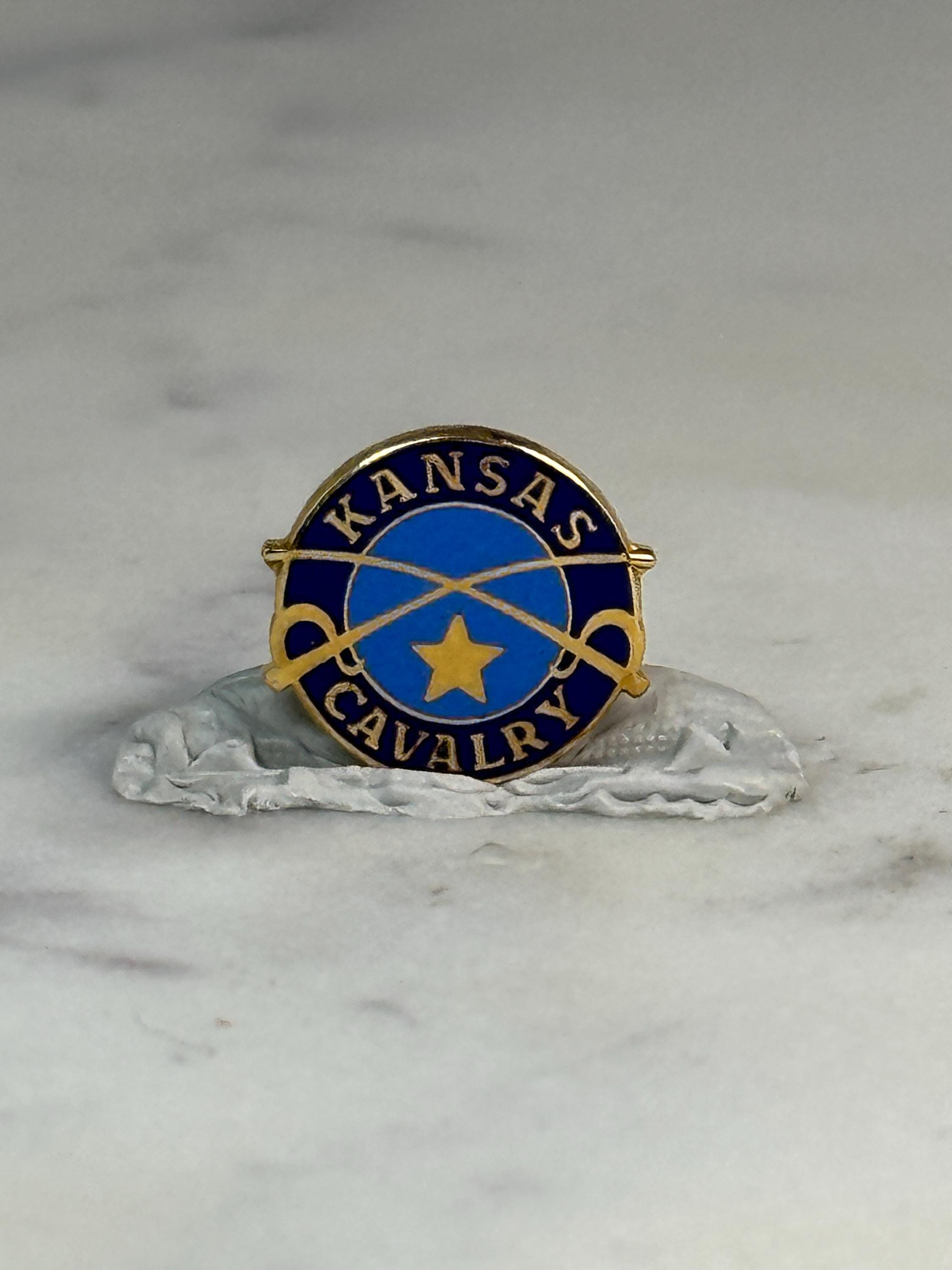 Kansas Cavalry Lapel Pin: Blue & Gold Enamel - Military Collectible Accessory