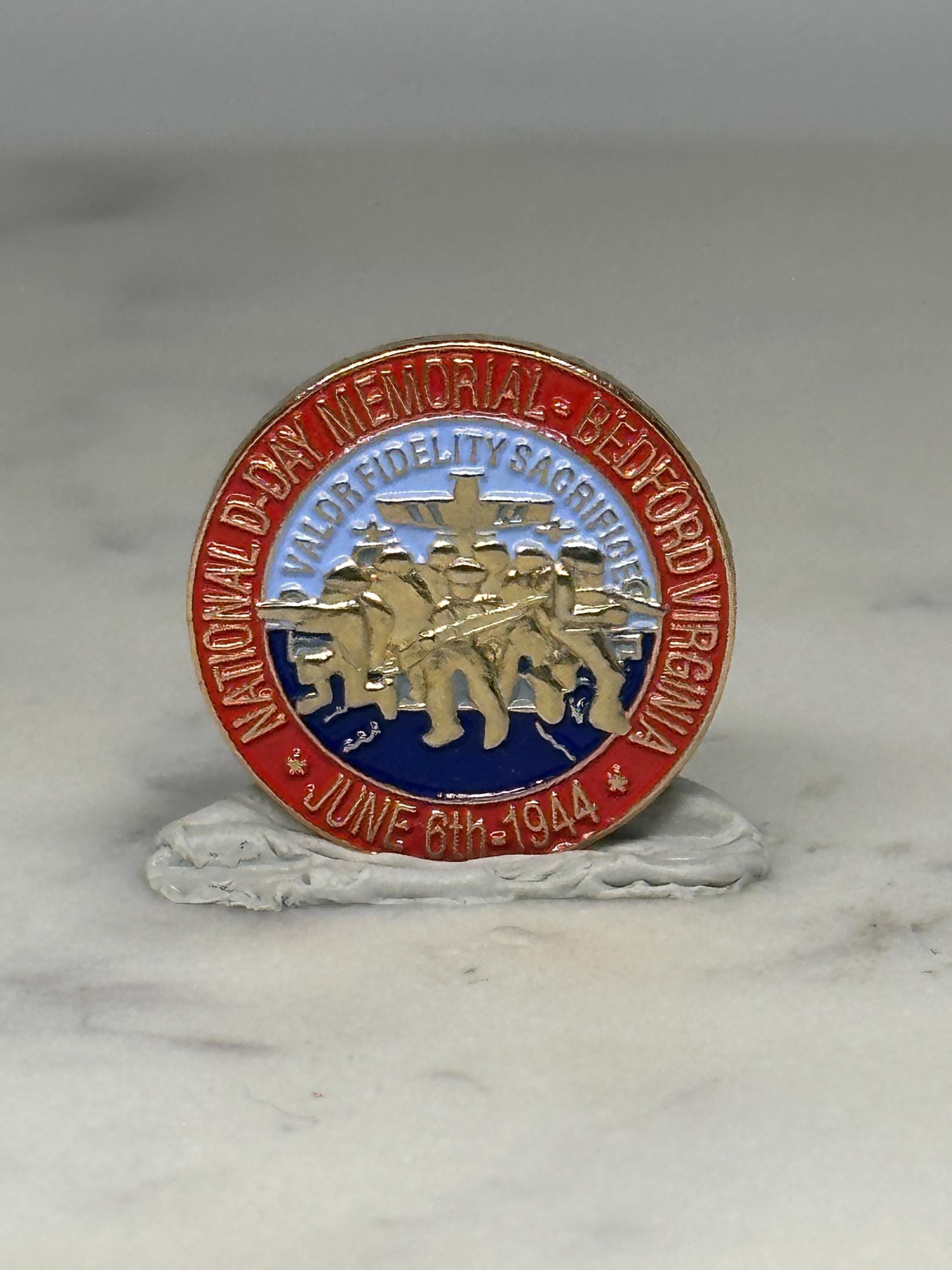 D-Day Memorial Pin: Red Blue Gold Enamel - WWII Commemorative Accessory