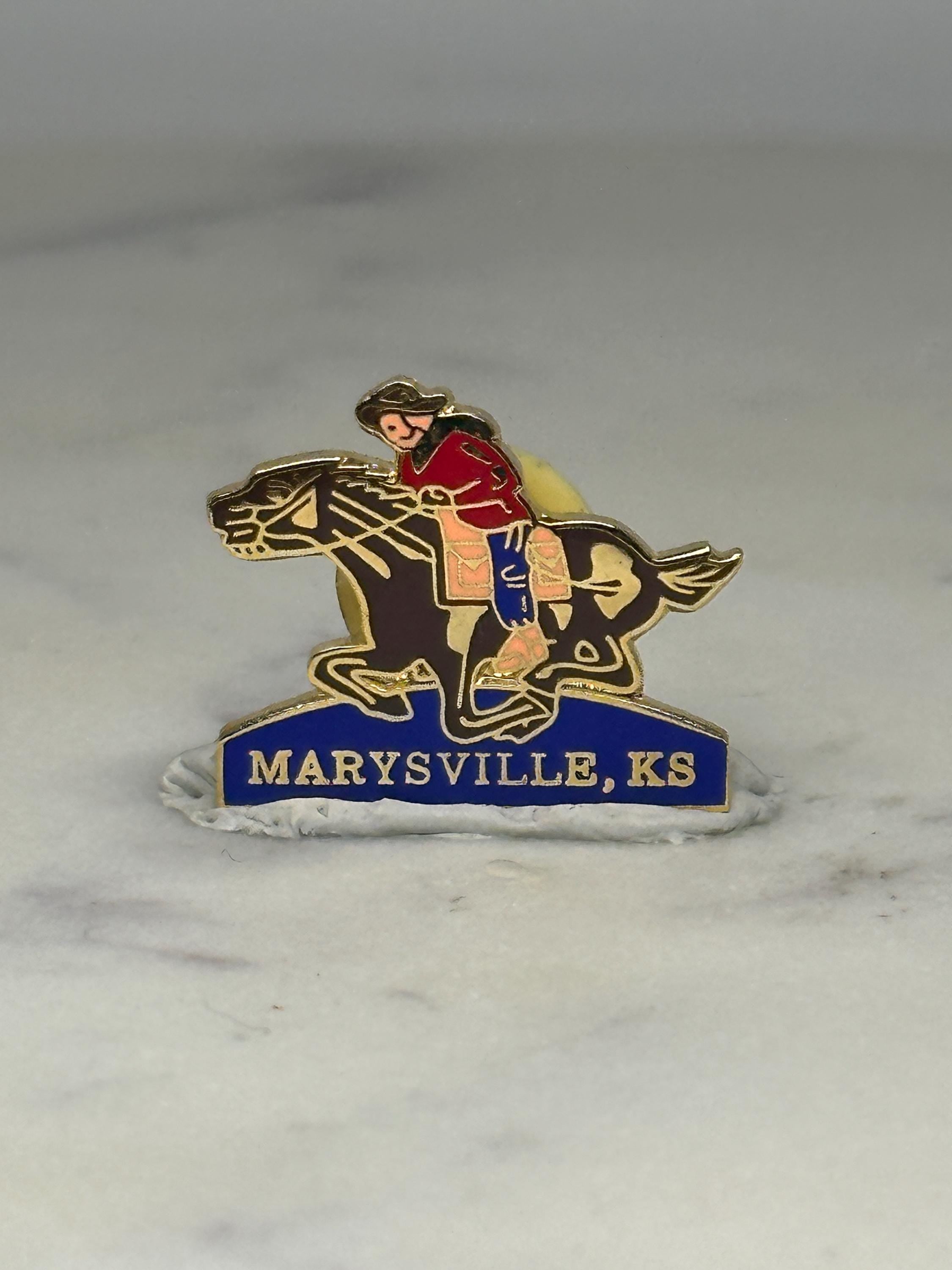 Marysville KS Pony Express Pin: Enamel Gold-Tone - Souvenir Accessory