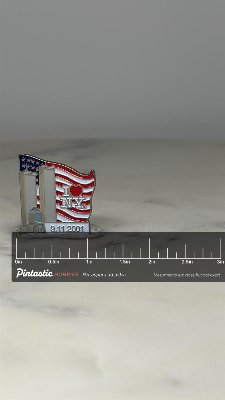 9/11 Memorial Lapel Pin: Red White Enamel - Patriotic Tribute Accessory with ruler overlay for size reference