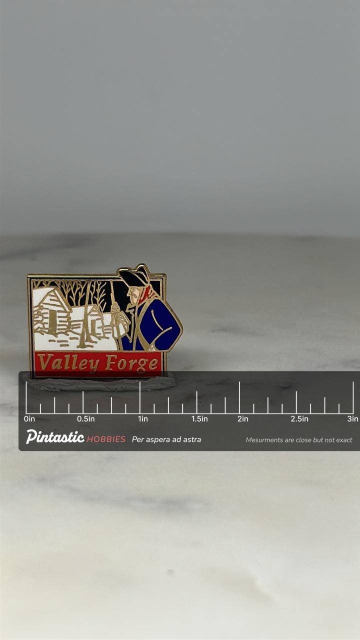Valley Forge Lapel Pin: Gold Enamel Patriotic - Historical Accessory with ruler overlay for size reference