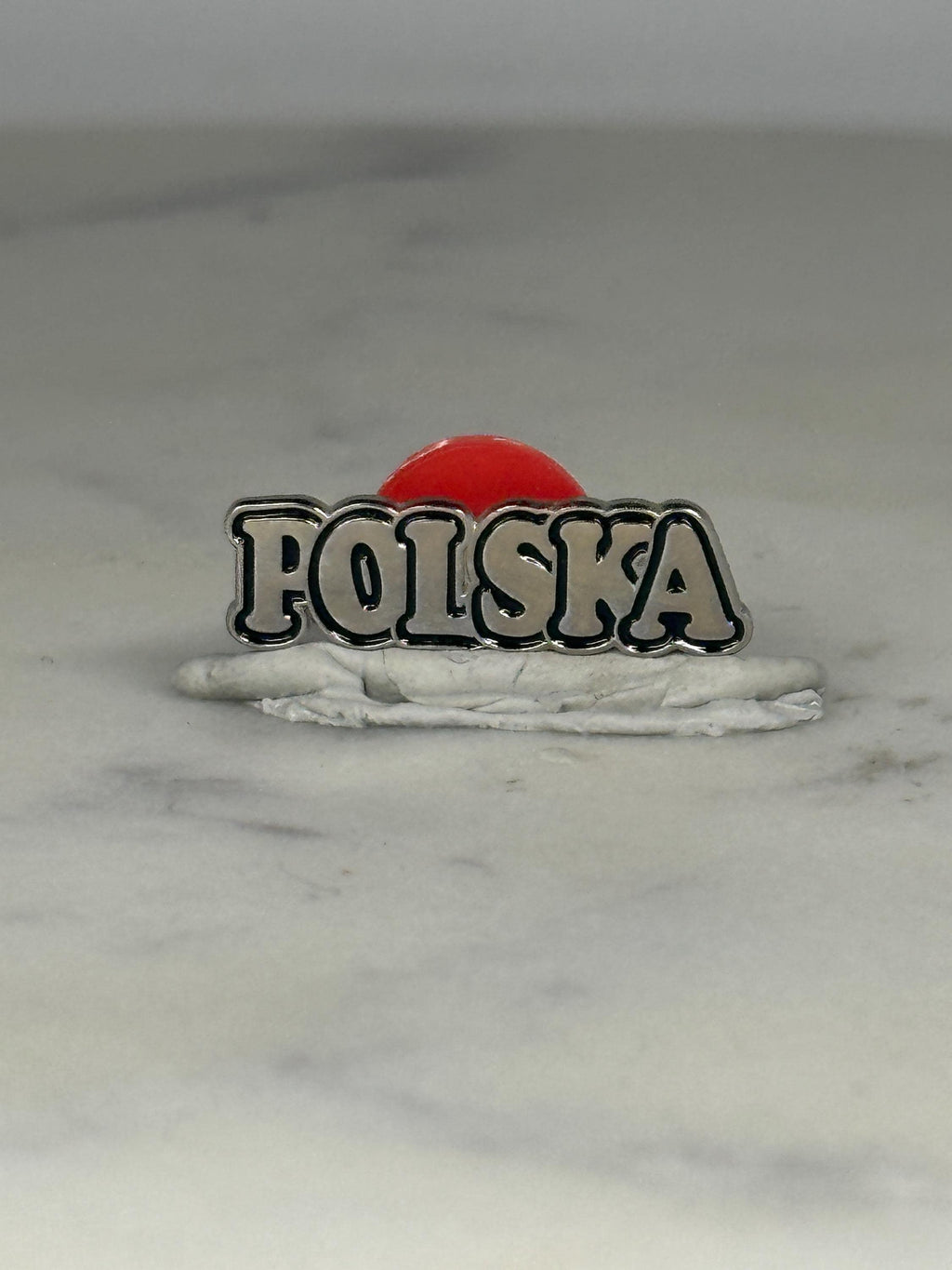 Polska Souvenir Pin: Silver with Red Accent - Vintage Travel Accessory