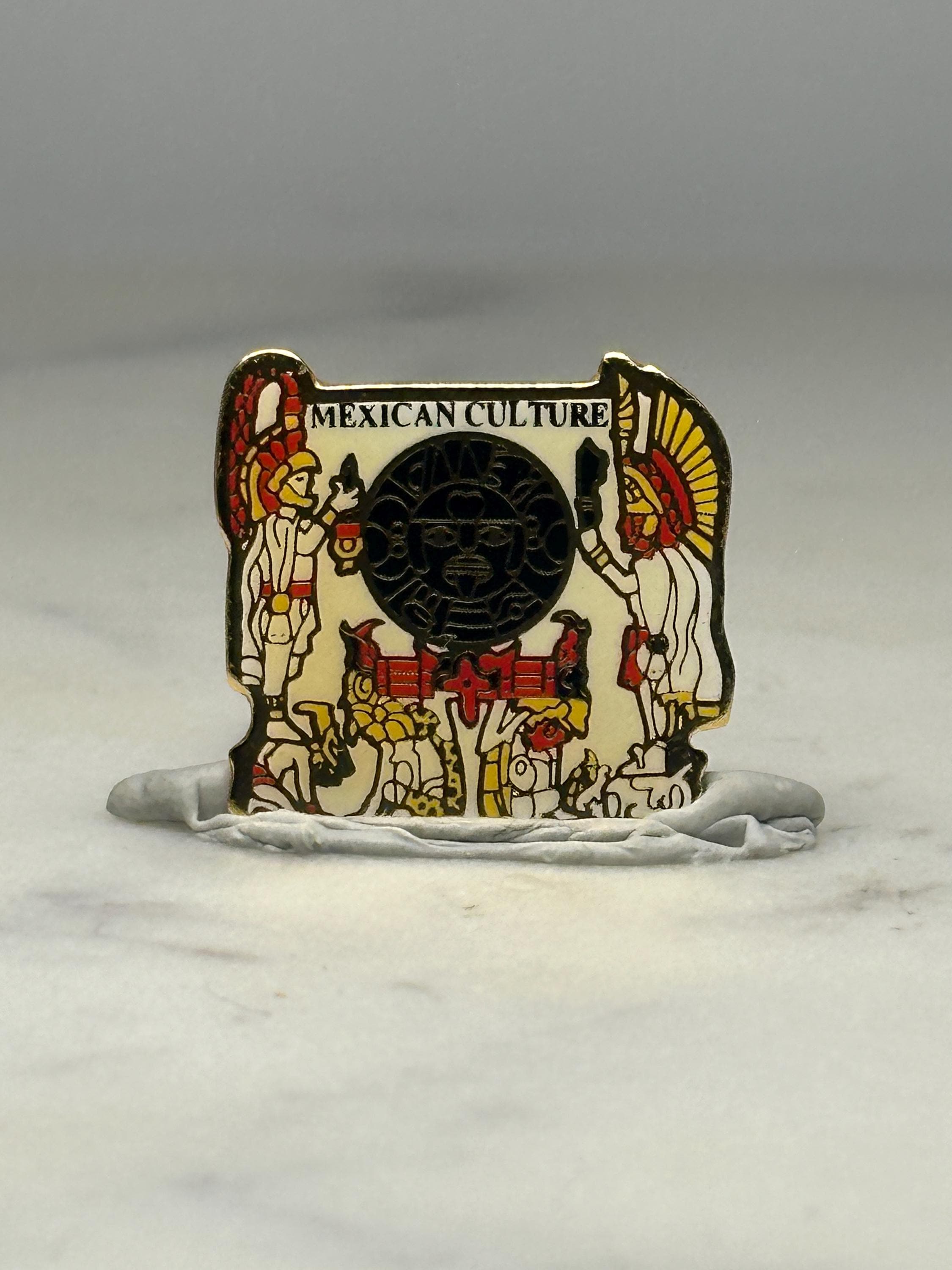 Mexican Culture Enamel Pin: Bold Red & Gold - Heritage Theme Accessory