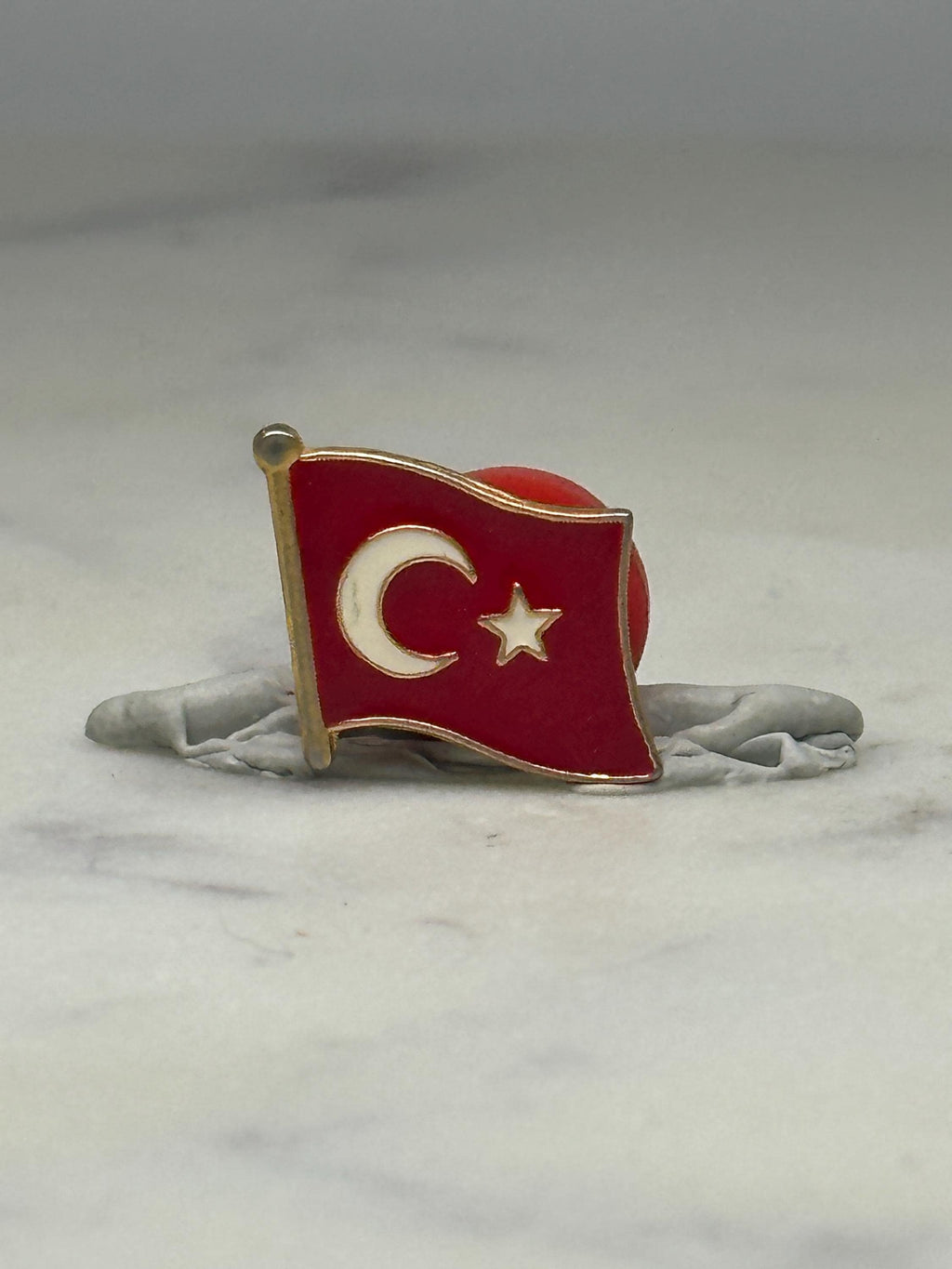 Turkish Flag Lapel Pin: Red Enamel Gold Trim - Patriotic Accessory