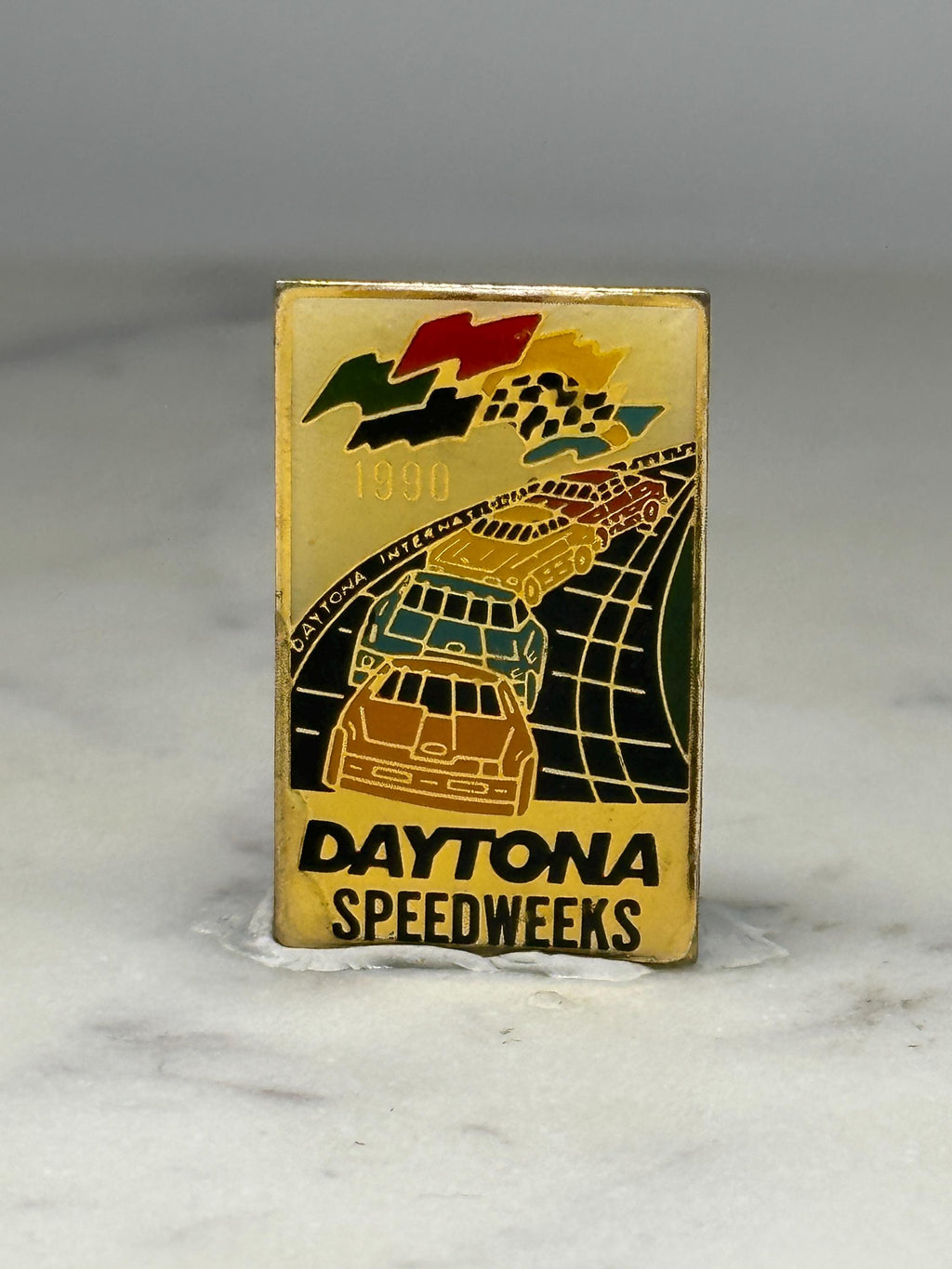 Daytona Speedweeks Racing Pin: Gold Enamel Finish - 1990 Collectible Accessory