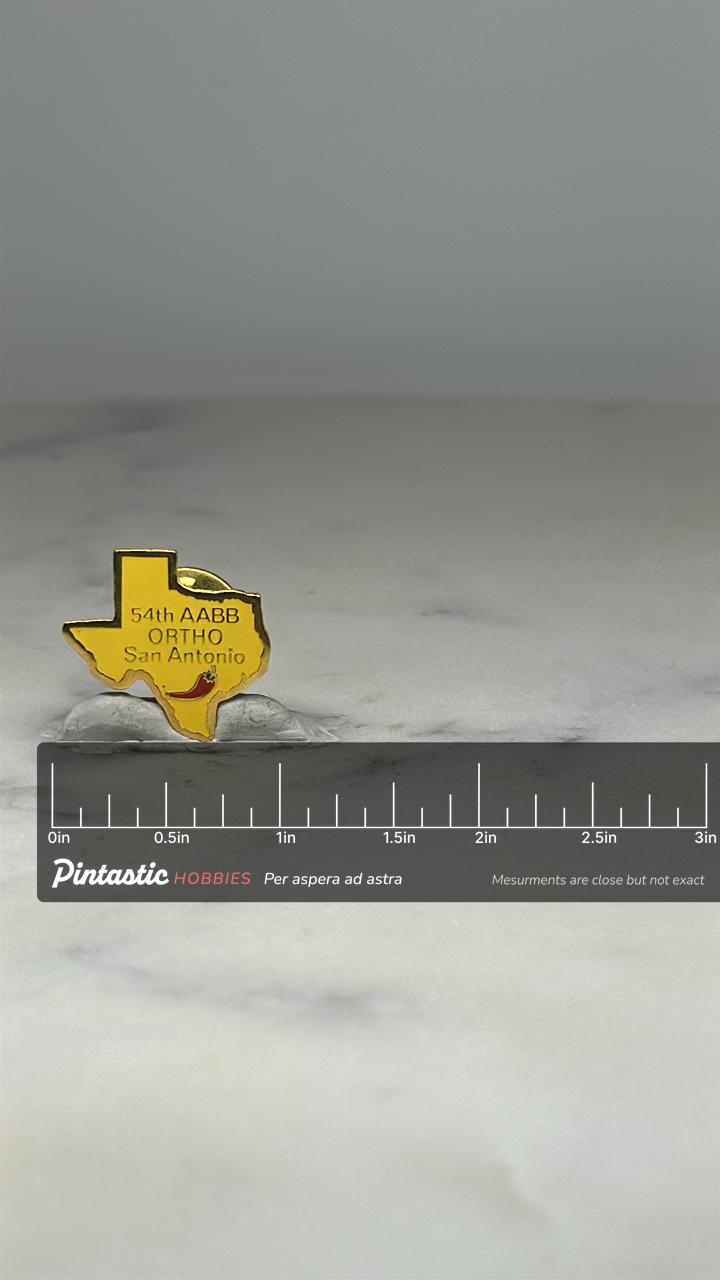 Texas Medical Conference Pin: Yellow Enamel - Medical Accessory with ruler overlay for size reference