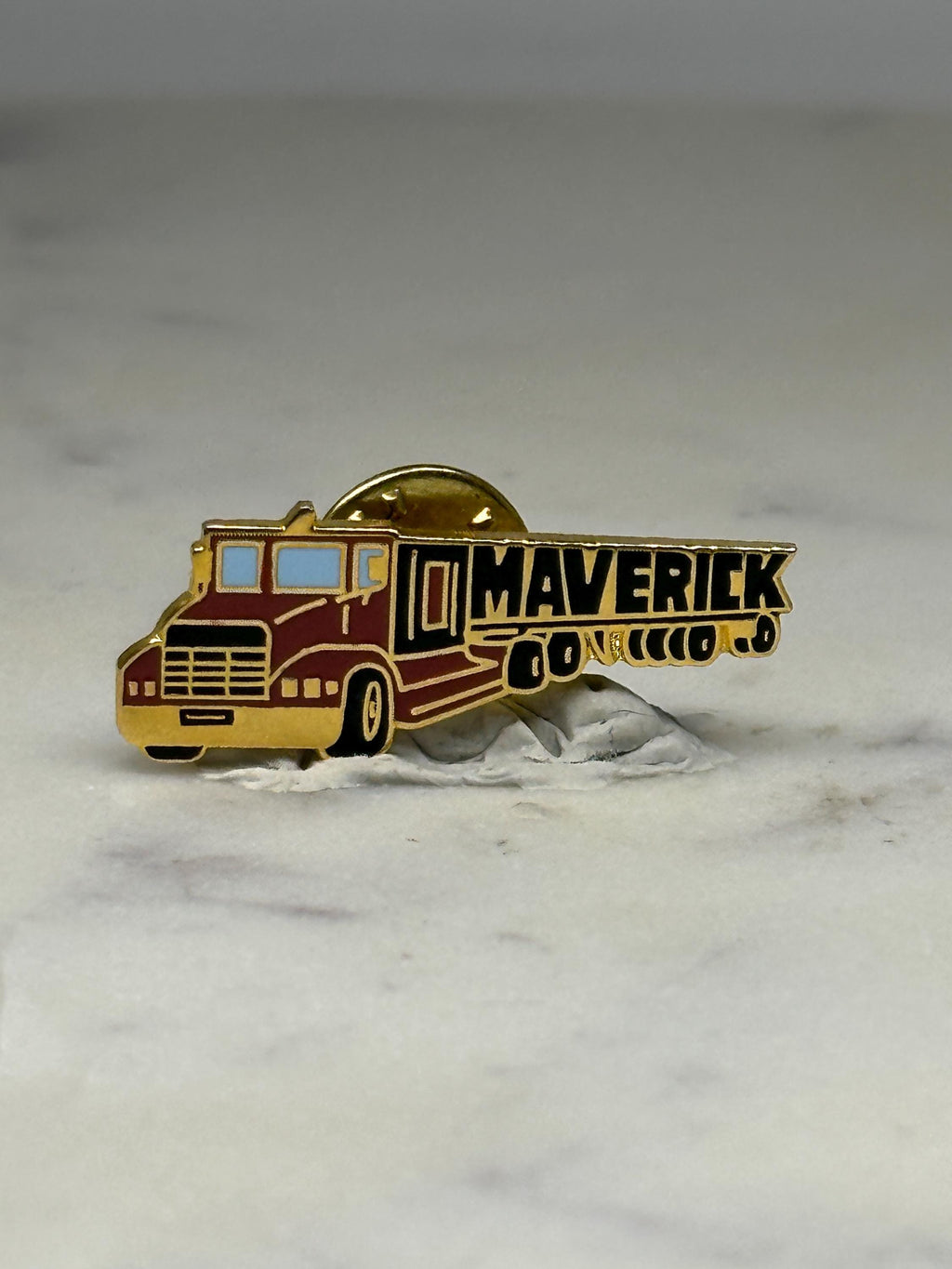 Maverick Trucking Pin: Red Enamel Gold-Tone - Vintage Company Accessory