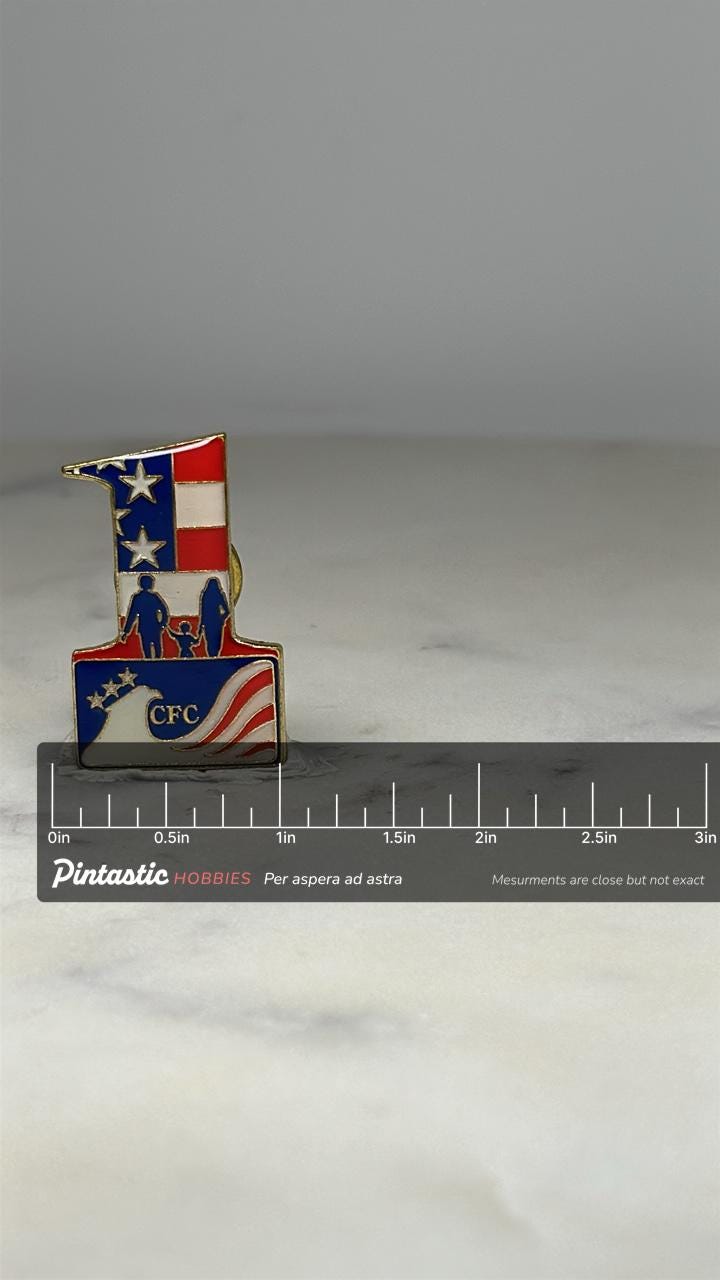 CFC Patriotic Pin: Red White Blue Enamel - American Pride Accessory with ruler overlay for size reference
