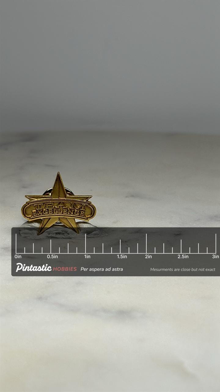 Team Excellence Pin: Gold Star Finish - Workplace Recognition Accessory with ruler overlay for size reference