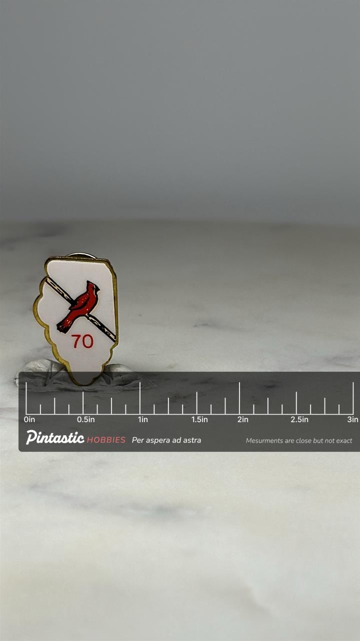 Illinois Cardinal Enamel Pin: Red & White Cloisonné - Vintage State Accessory with ruler overlay for size reference