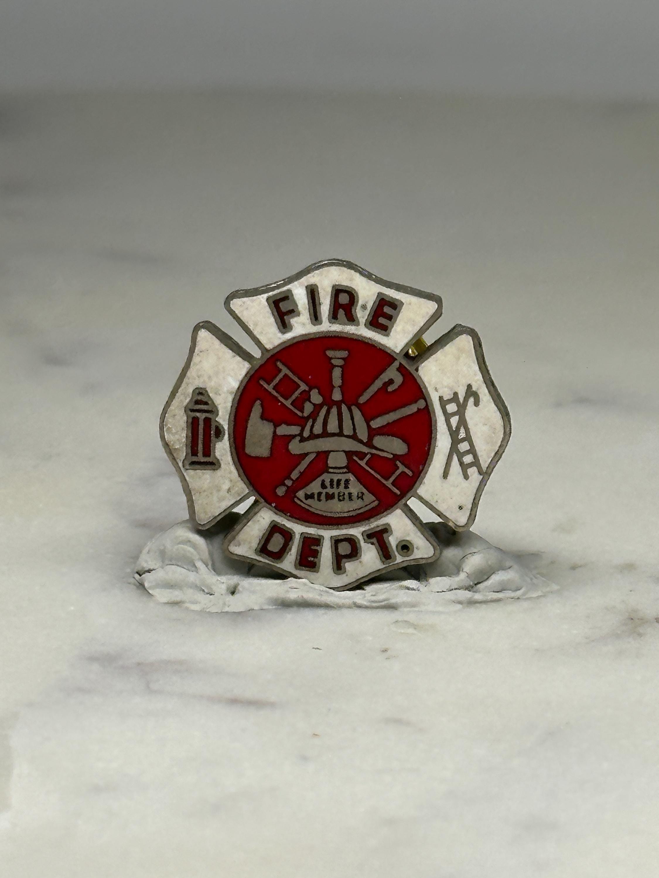 Fire Department Pin: Red & White Enamel - Vintage Life Member Accessory