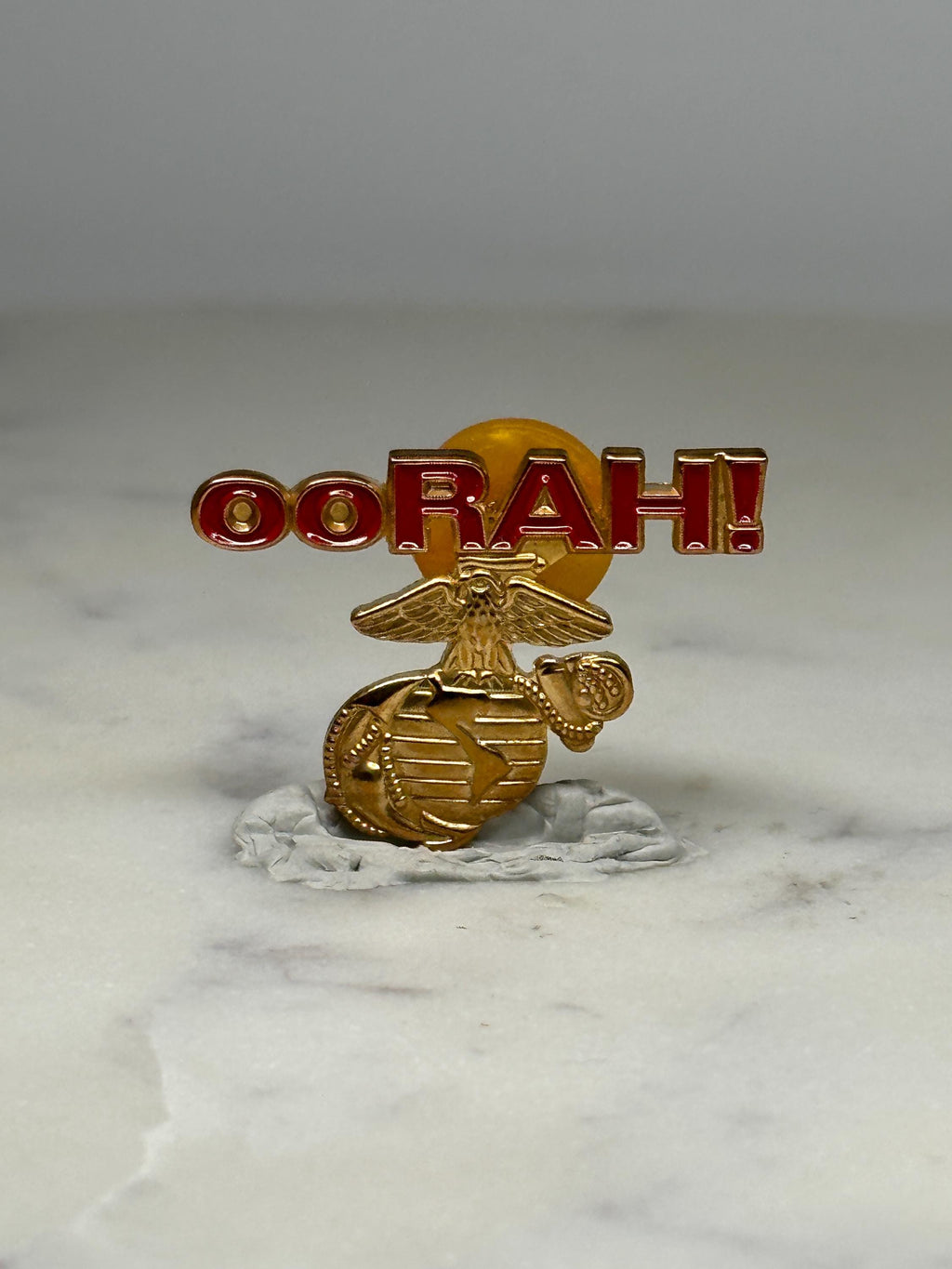 USMC OORAH Pin: Gold & Red Enamel - Military Tribute Accessory