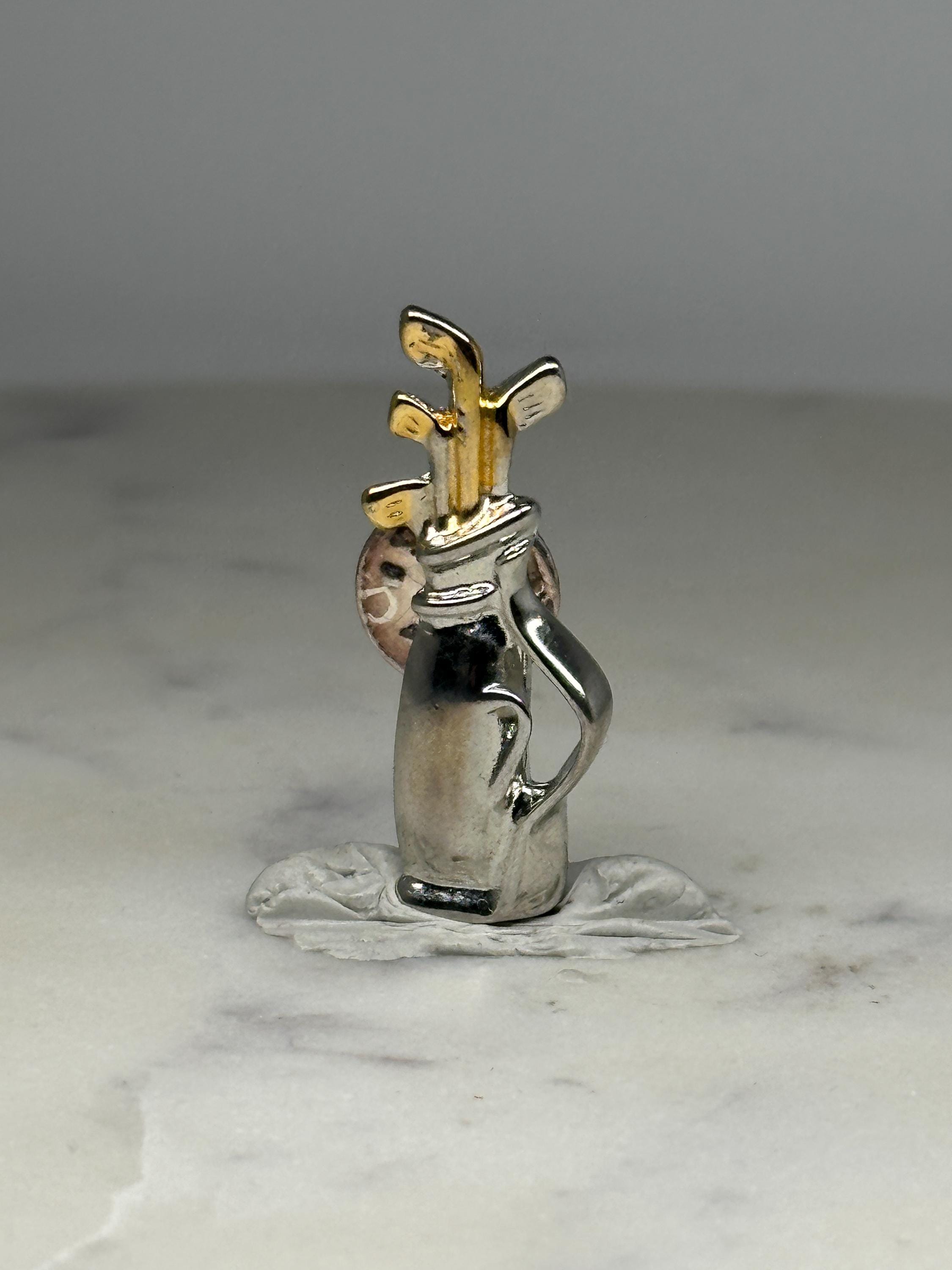 Golf Bag Lapel Pin: Silver & Gold Finish - Sports Theme Accessory