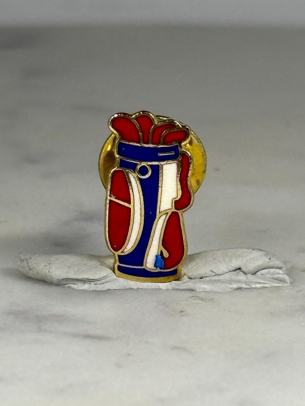 Golf Bag Lapel Pin: Red Blue Enamel - Vintage Sports Accessory
