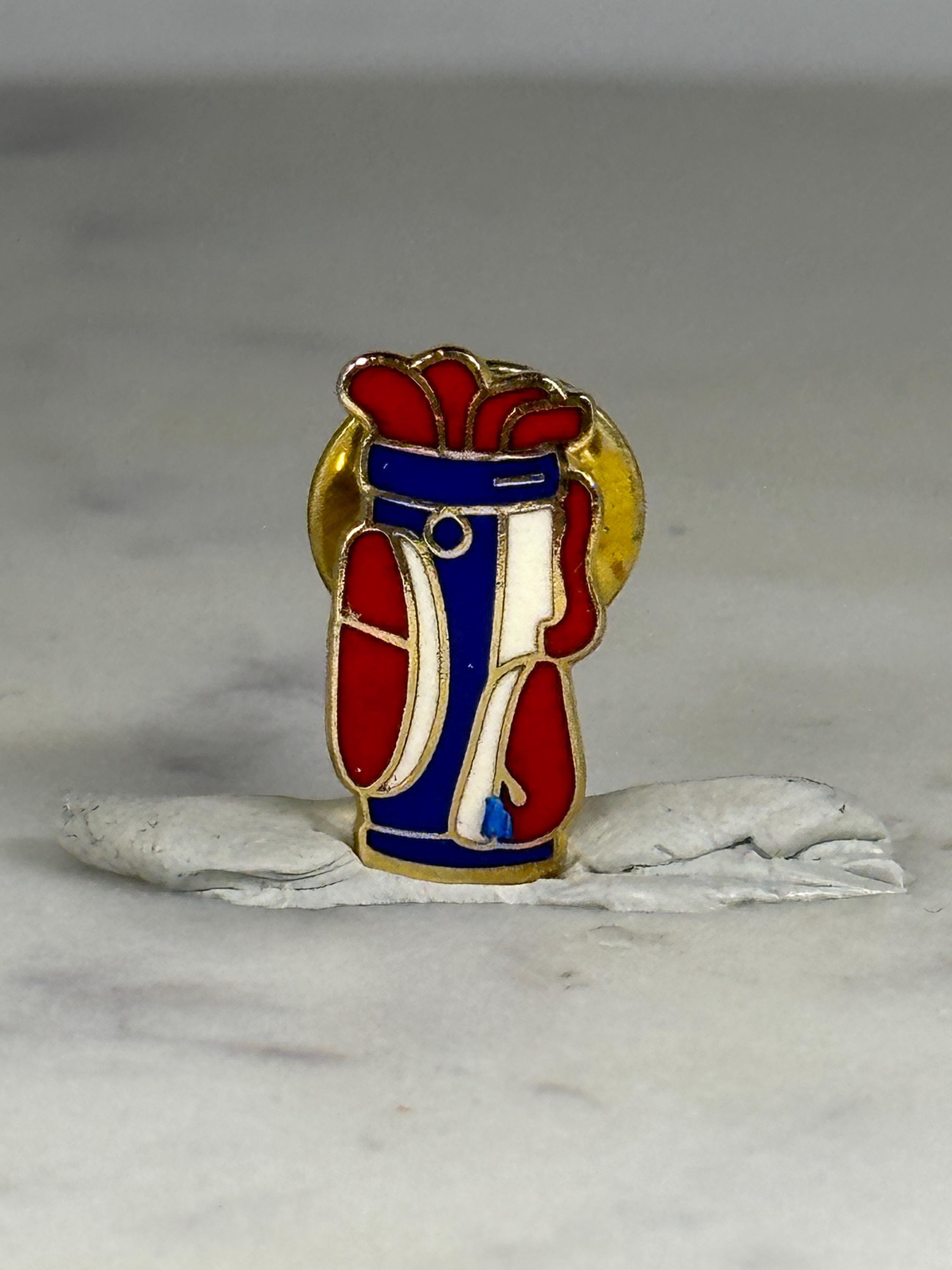 Golf Bag Lapel Pin: Red Blue Enamel - Vintage Sports Accessory
