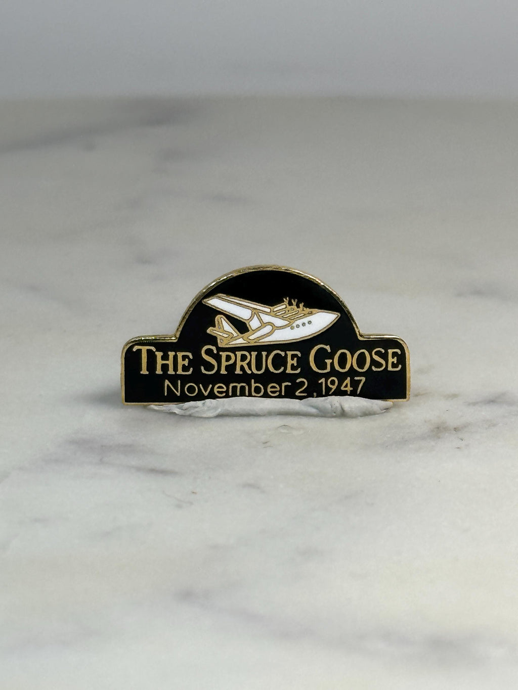 Spruce Goose Airplane Pin: Black & Gold Enamel - Aviation History Accessory