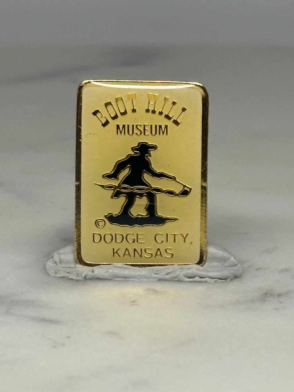 Boot Hill Museum Souvenir Pin: Gold Tone Cowboy - Western Travel Accessory