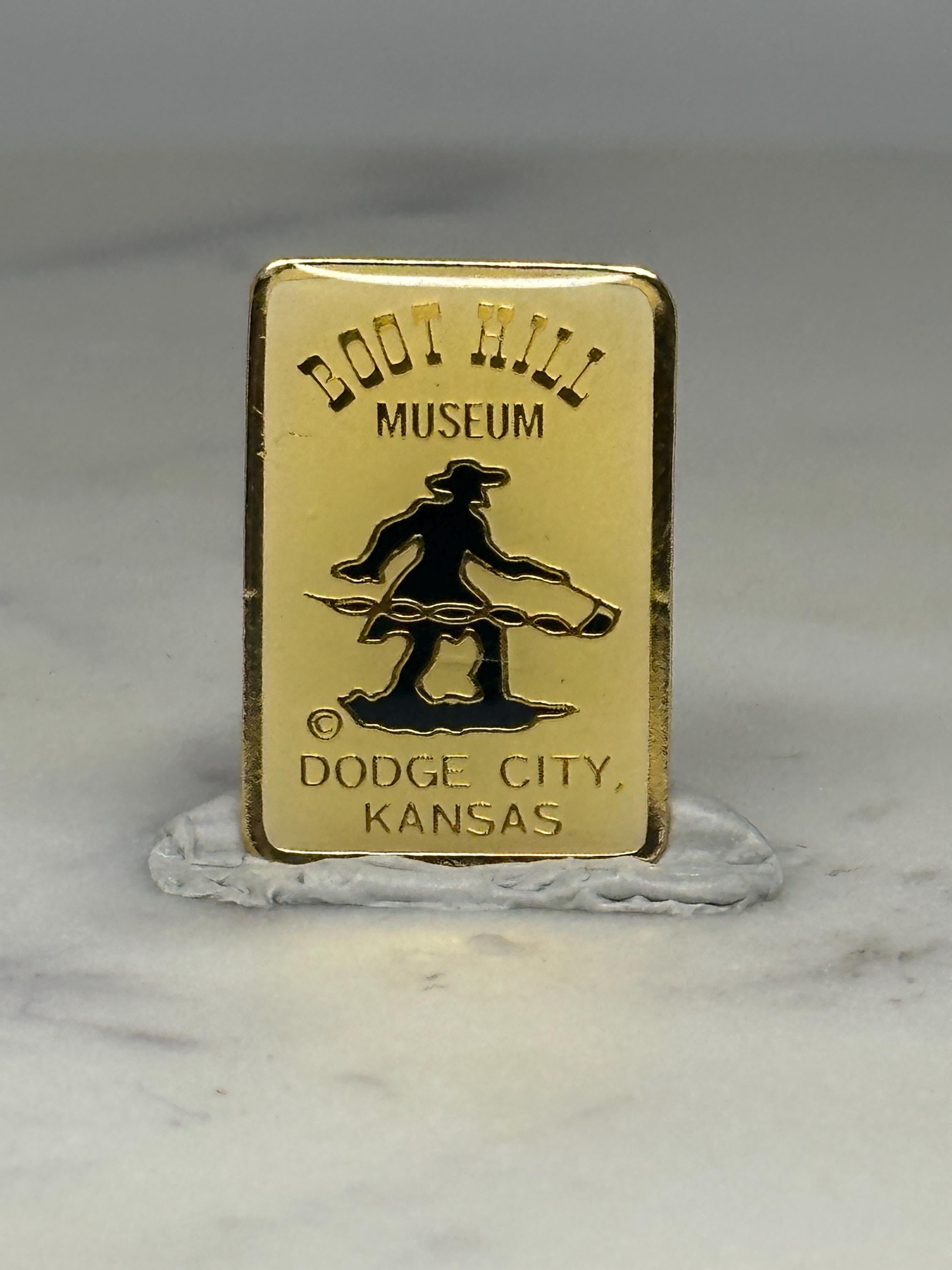 Boot Hill Museum Souvenir Pin: Gold Tone Cowboy - Western Travel Accessory