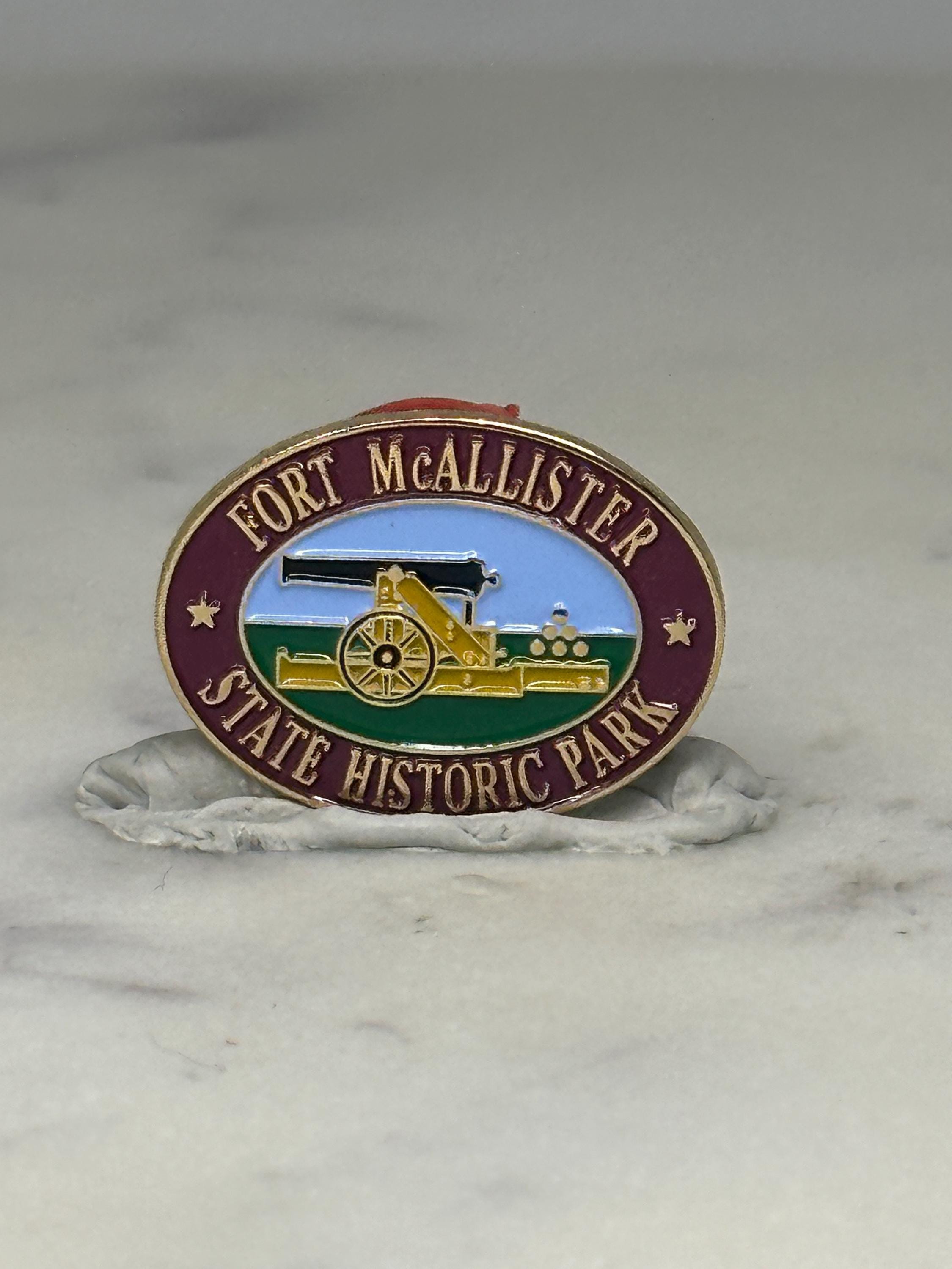 Fort McAllister Cannon Pin: Gold & Maroon Enamel - Historic Park Accessory