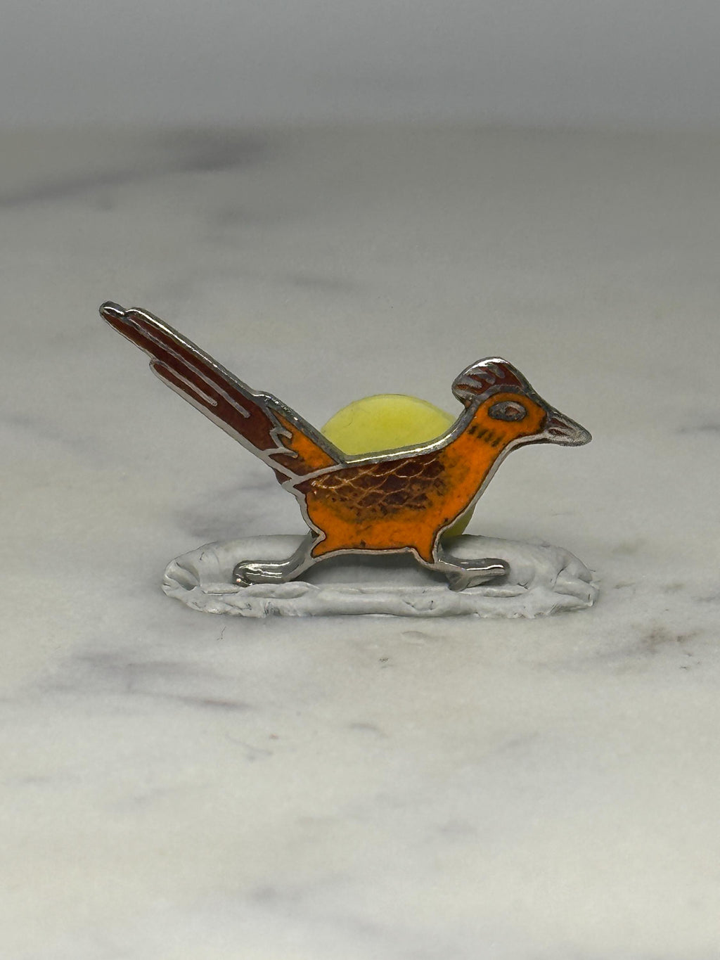 Roadrunner Bird Pin: Orange Enamel Metal - Vintage Southwest Accessory