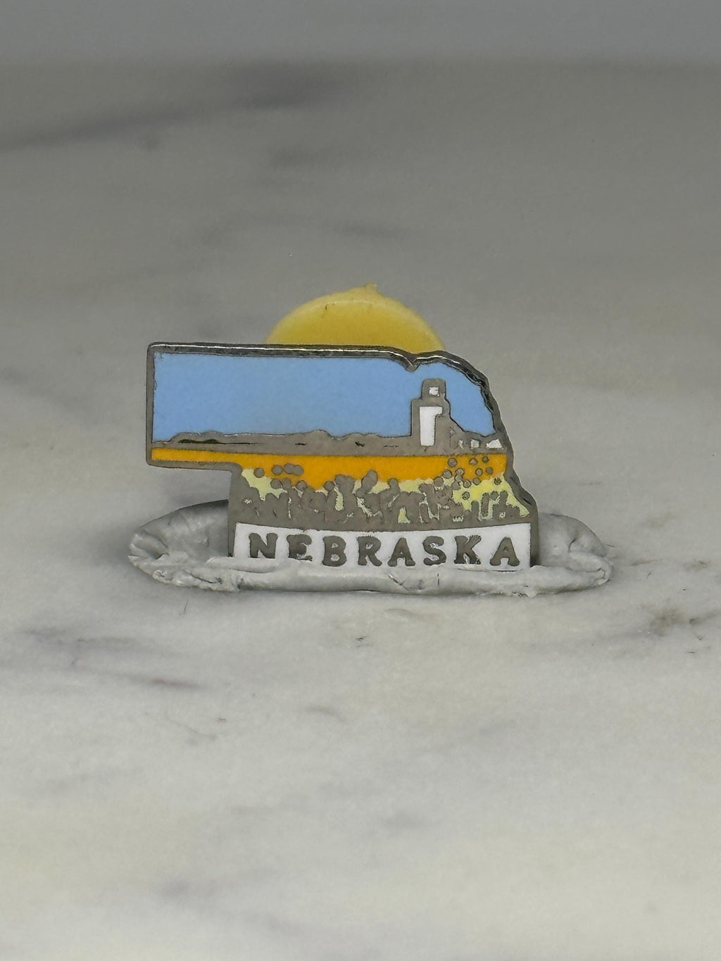 Nebraska State Enamel Pin: Blue Yellow Scenic - Vintage Travel Accessory