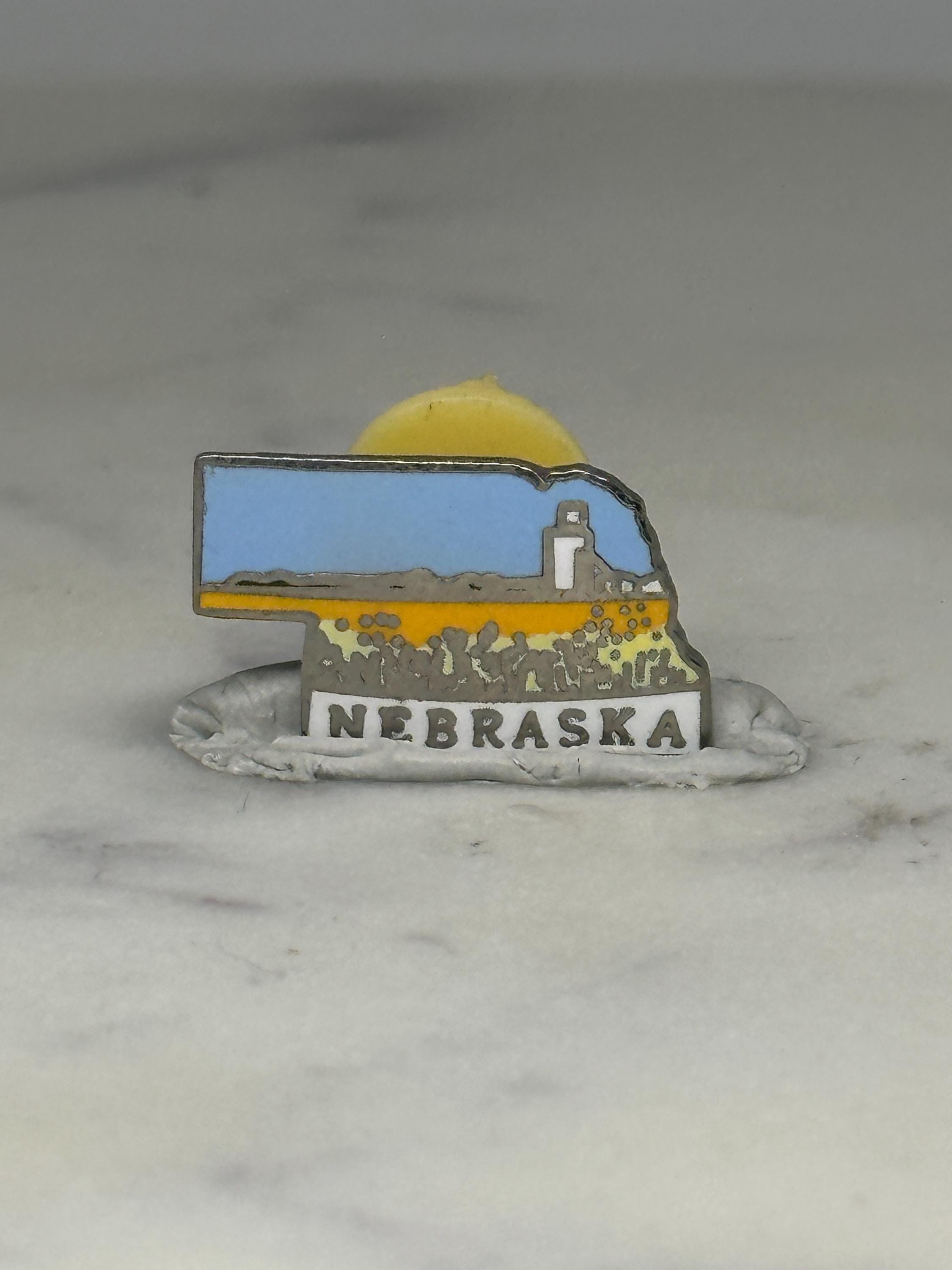Nebraska State Enamel Pin: Blue Yellow Scenic - Vintage Travel Accessory