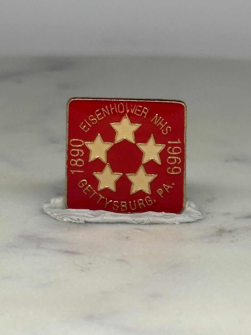 Eisenhower NHS Gettysburg Pin: Red Enamel Gold Stars - 1969 Historic Accessory
