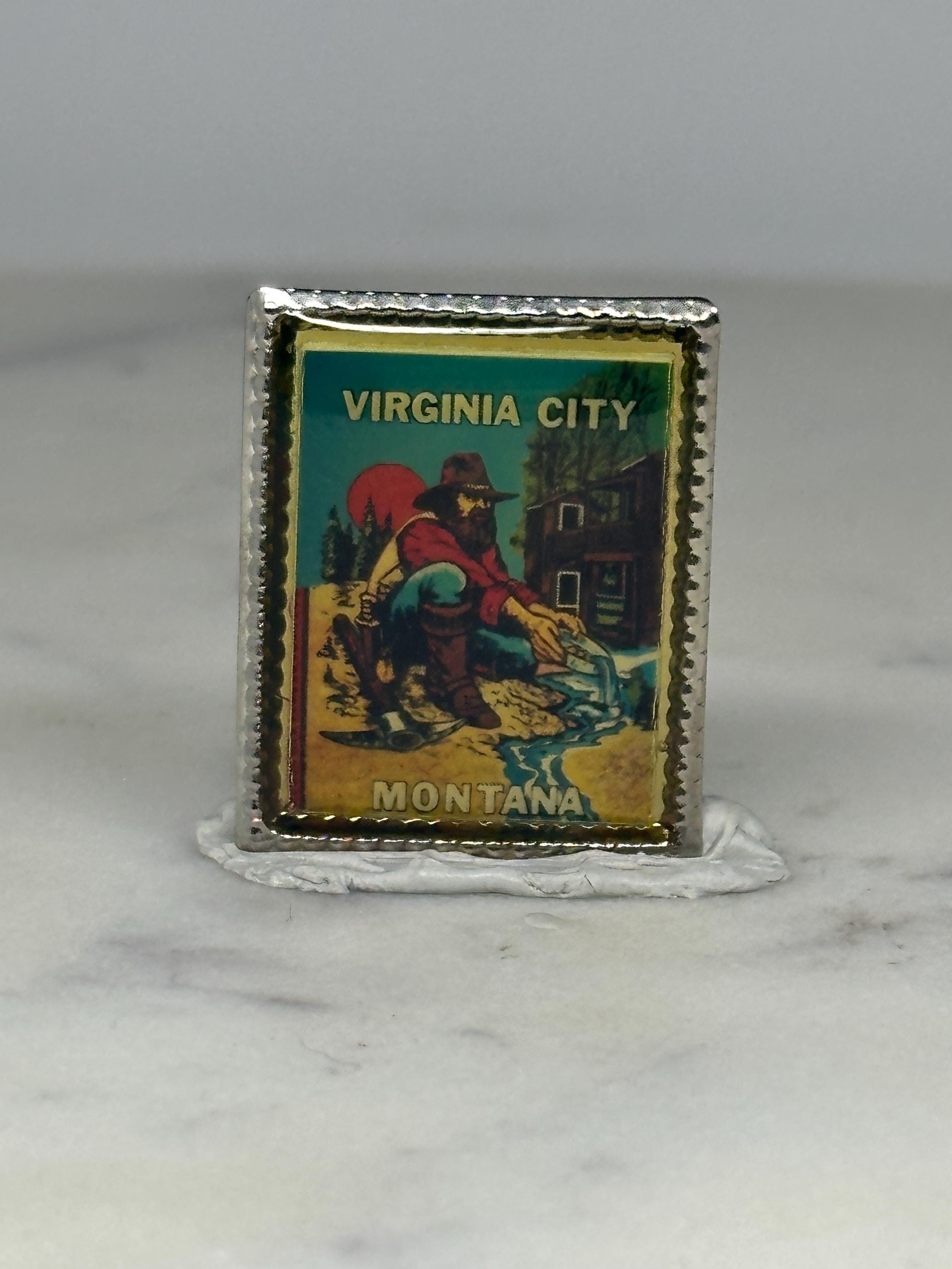 Virginia City Montana Pin: Framed Gold Prospector Art - Vintage Souvenir Accessory