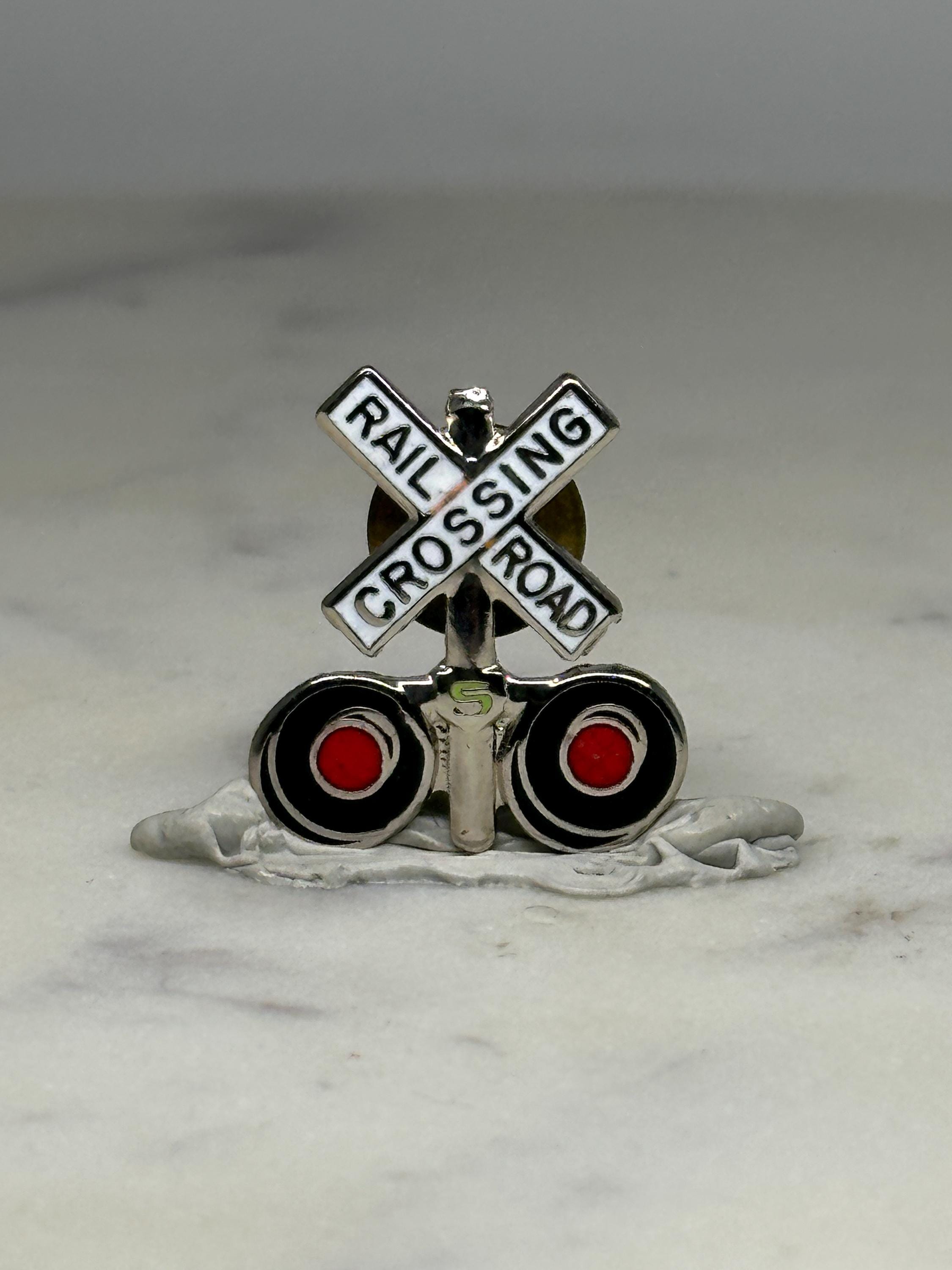 Railroad Crossing Enamel Pin: Silver & Red - Vintage Transit Accessory