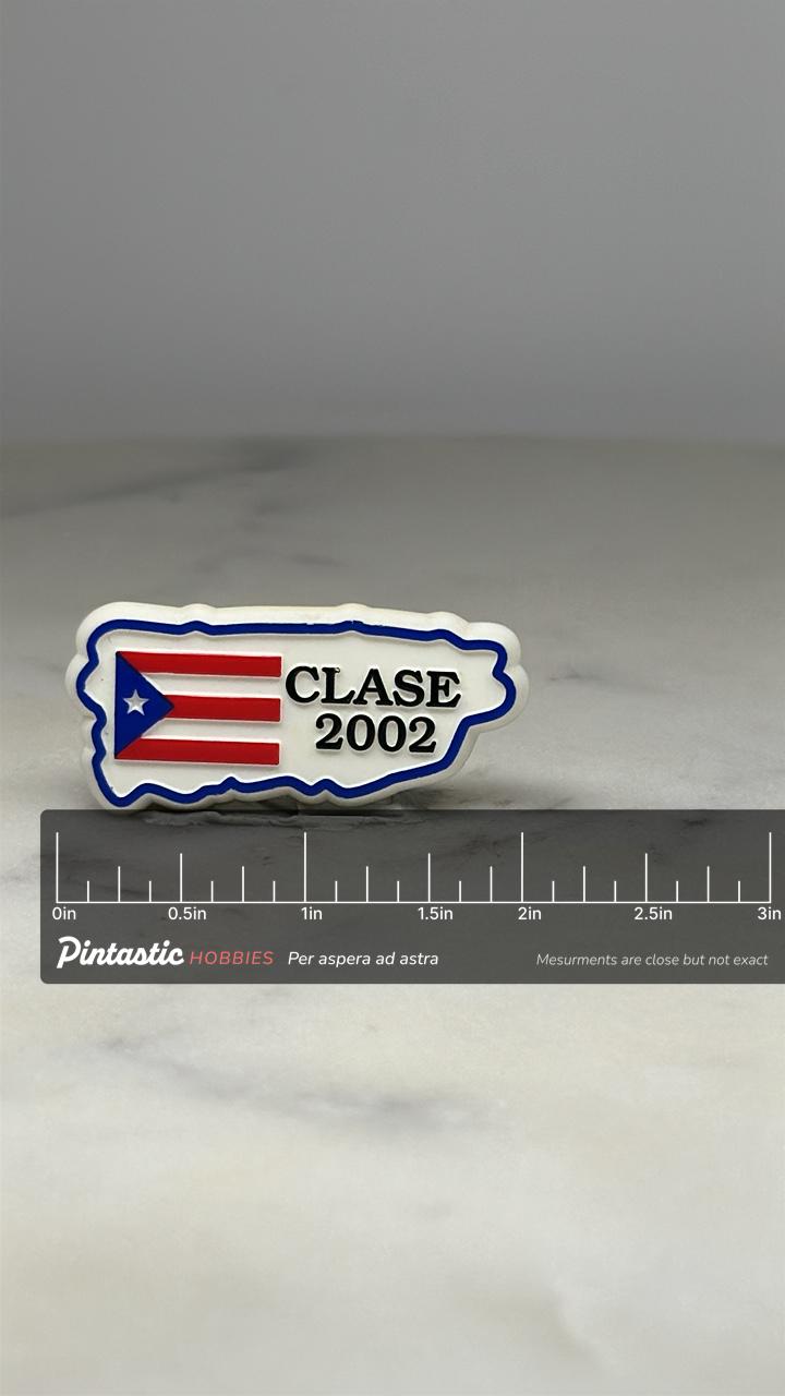 Puerto Rico Class 2002 Pin: Red White Blue Enamel - Graduation Souvenir Accessory with ruler overlay for size reference