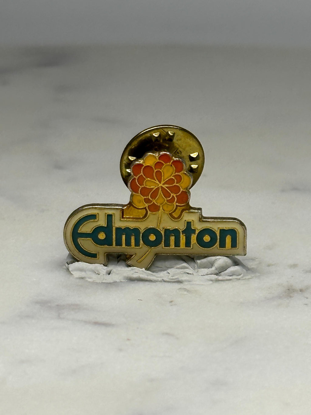 Edmonton Souvenir Pin: Gold-Tone Enamel - Vintage Travel Accessory