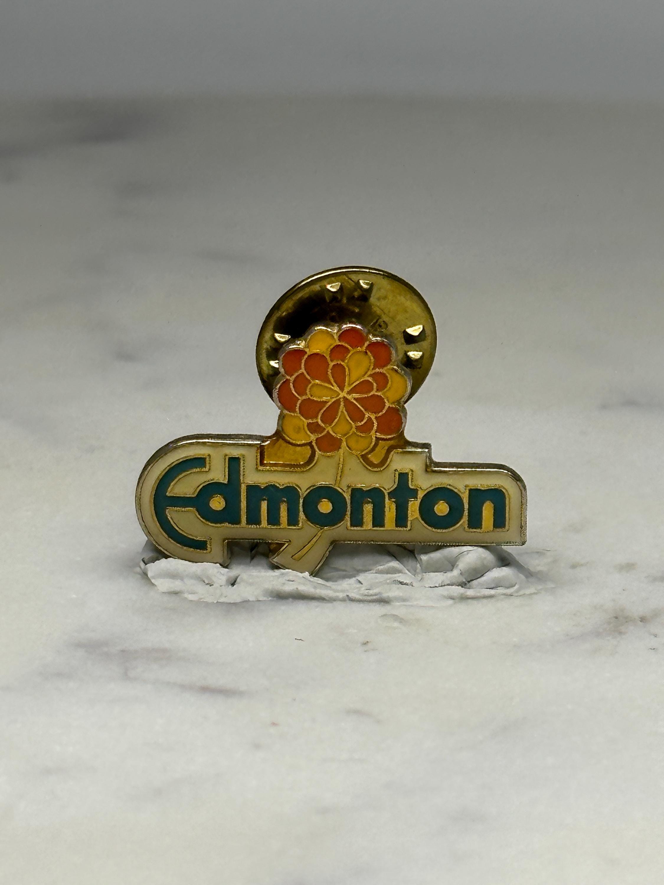 Edmonton Souvenir Pin: Gold-Tone Enamel - Vintage Travel Accessory