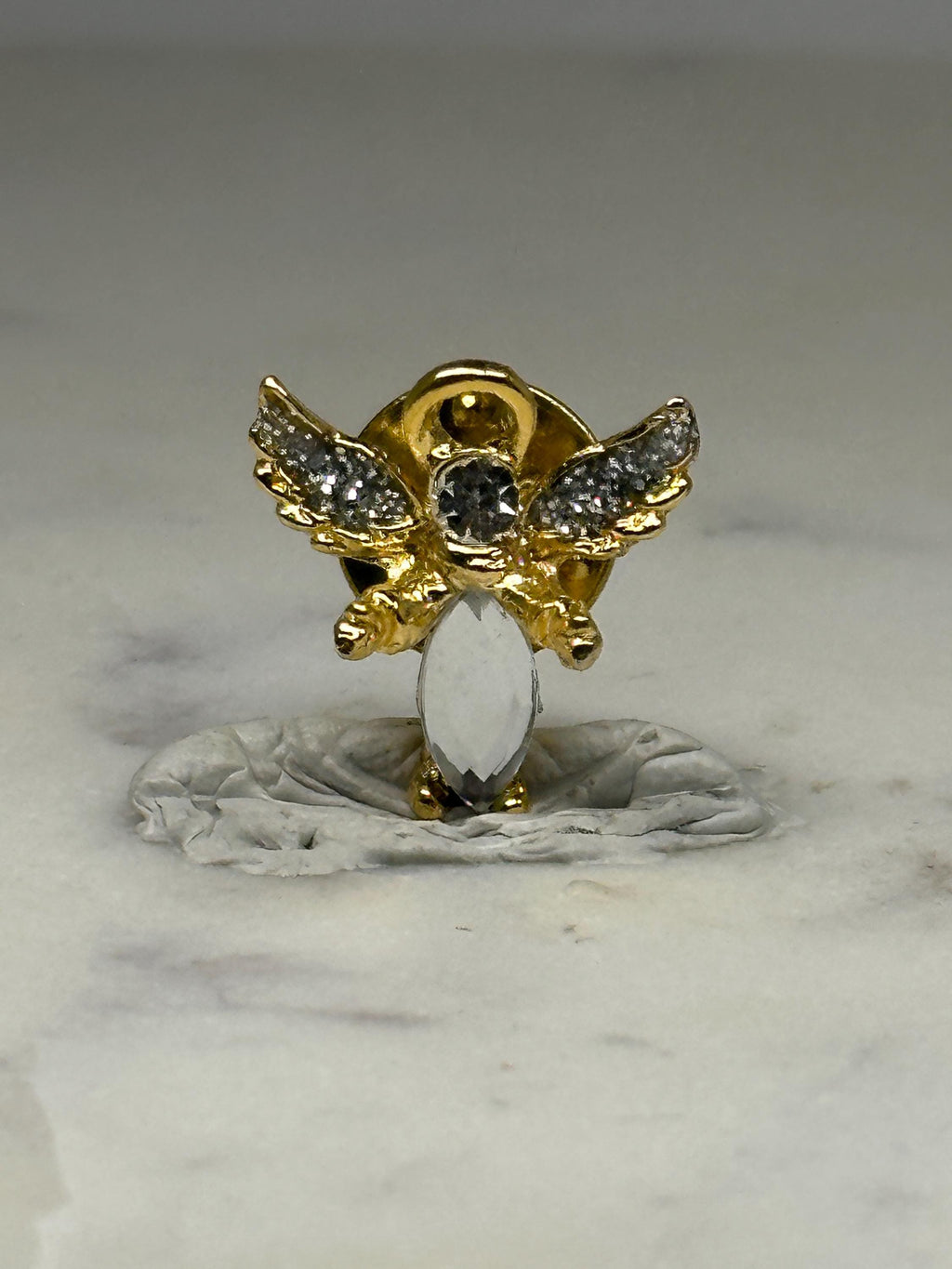 Angel Rhinestone Pin: Gold Tone with Clear Crystals - Vintage Holiday Accessory